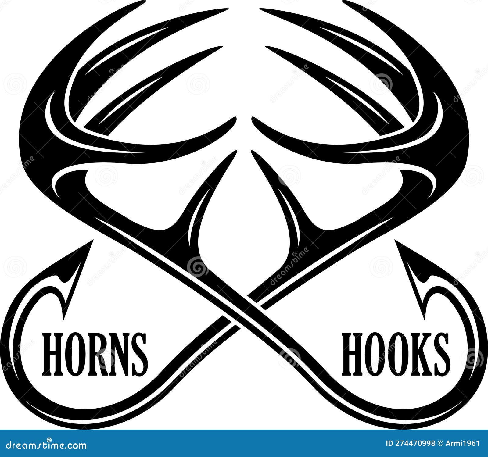 Vector Illustration of Deer Antlers and Fishing Hooks Stock Vector