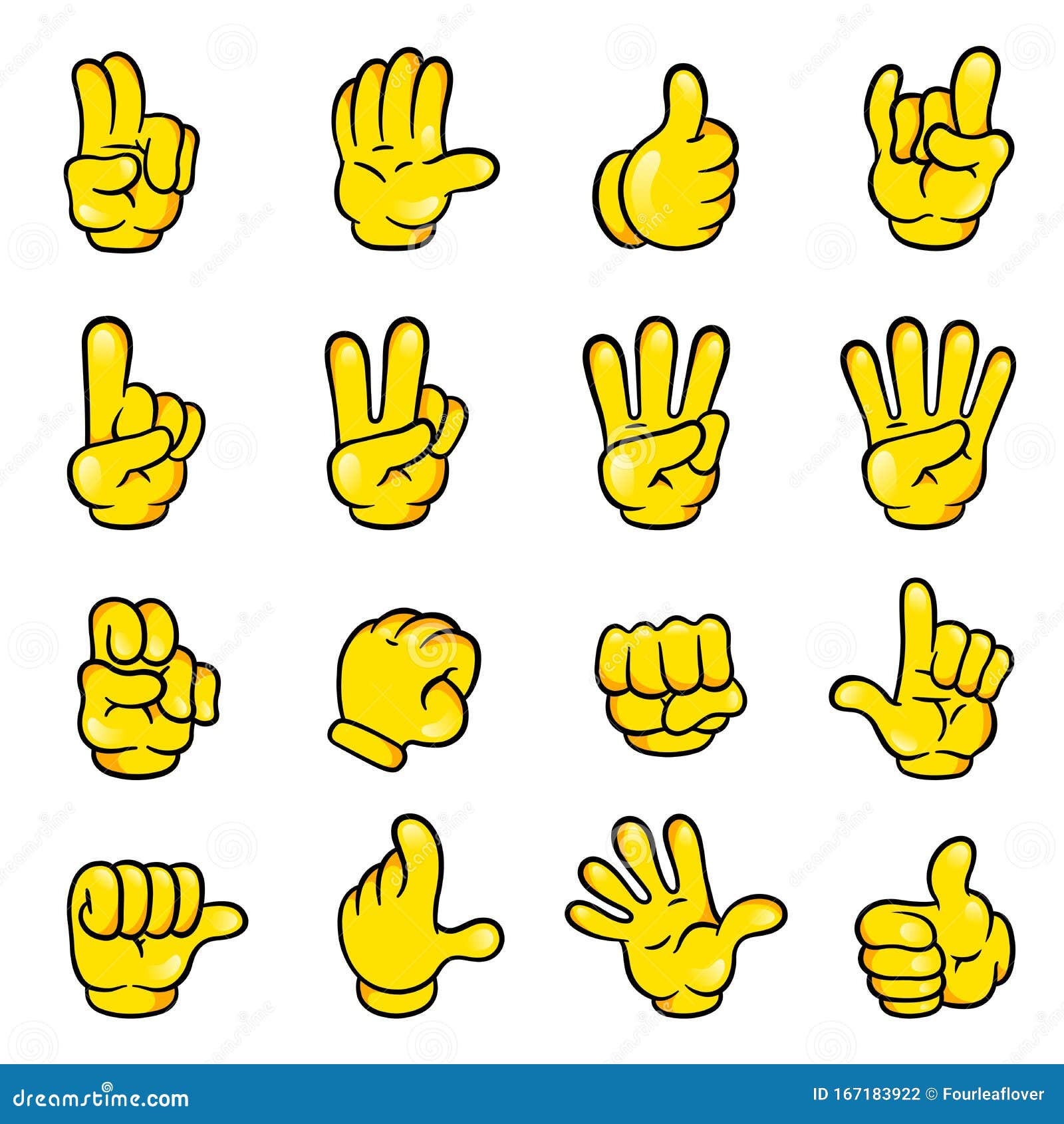 Vector Illustration Of Different Hand Gestures Cartoon Style