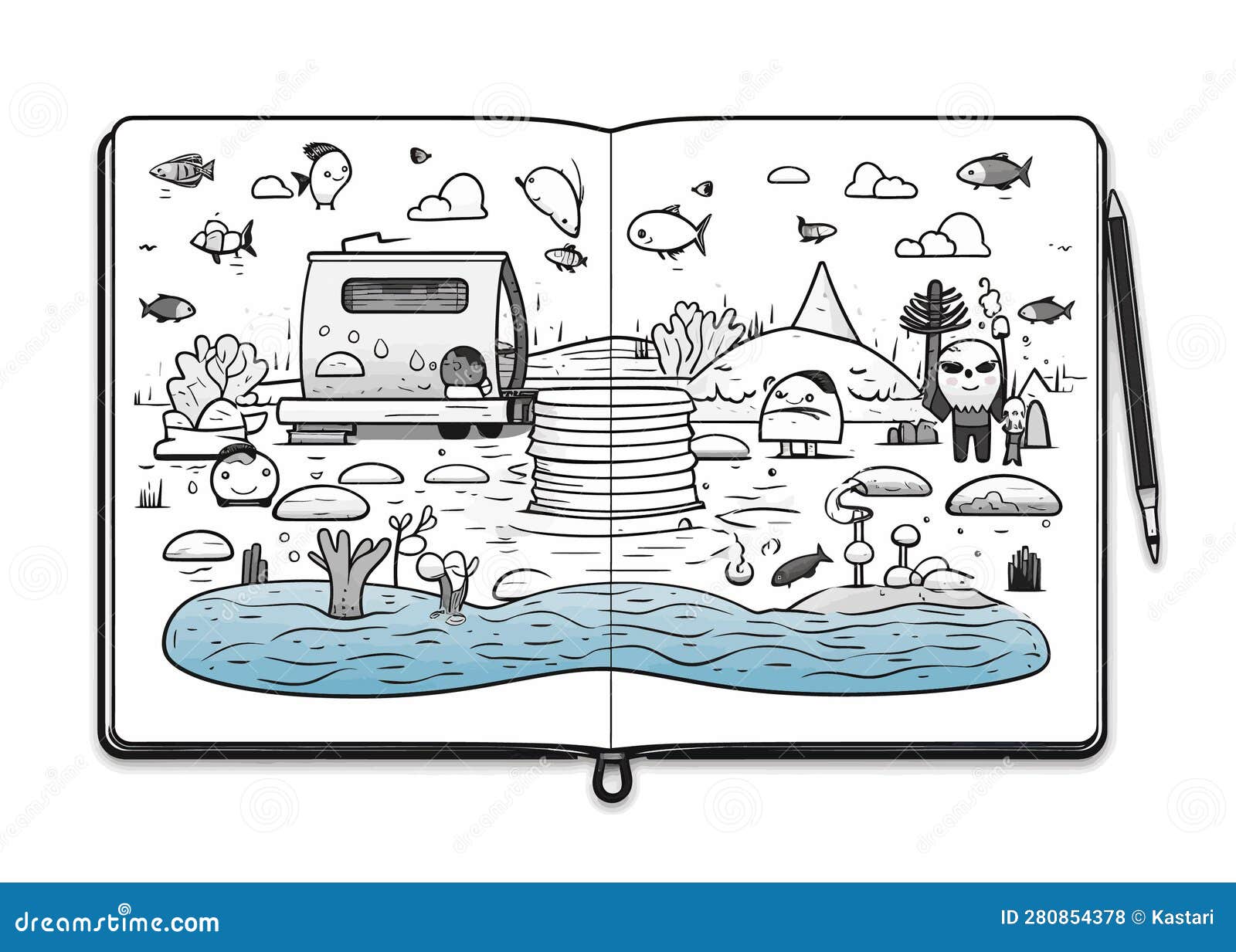 Vector Illustration, Illustration of Drawing Book with Picture Inside