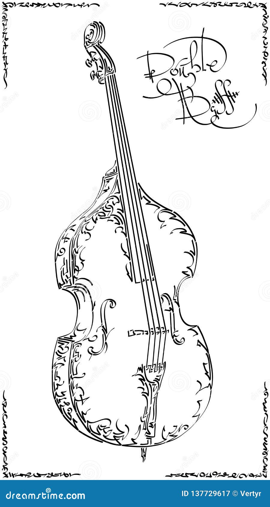 Vector Illustration Drawing of Double Bass. Stock Vector Illustration
