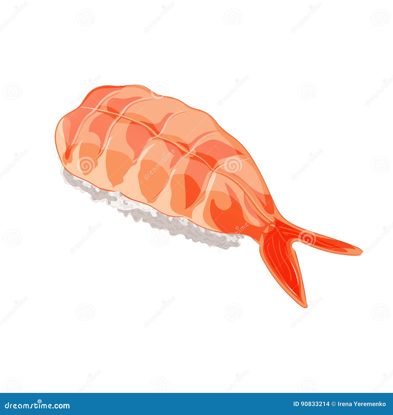 Vector Illustration. Ebi Sushi with Shrimp. Isolated on White