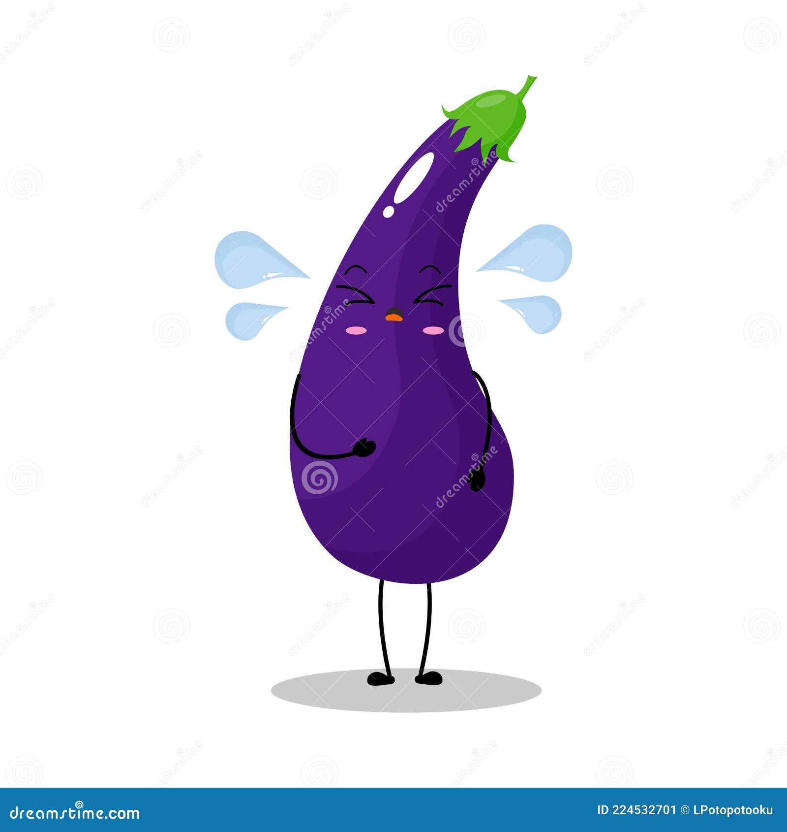 Vector Illustration of Eggplant Character with Cute Expression, Cry