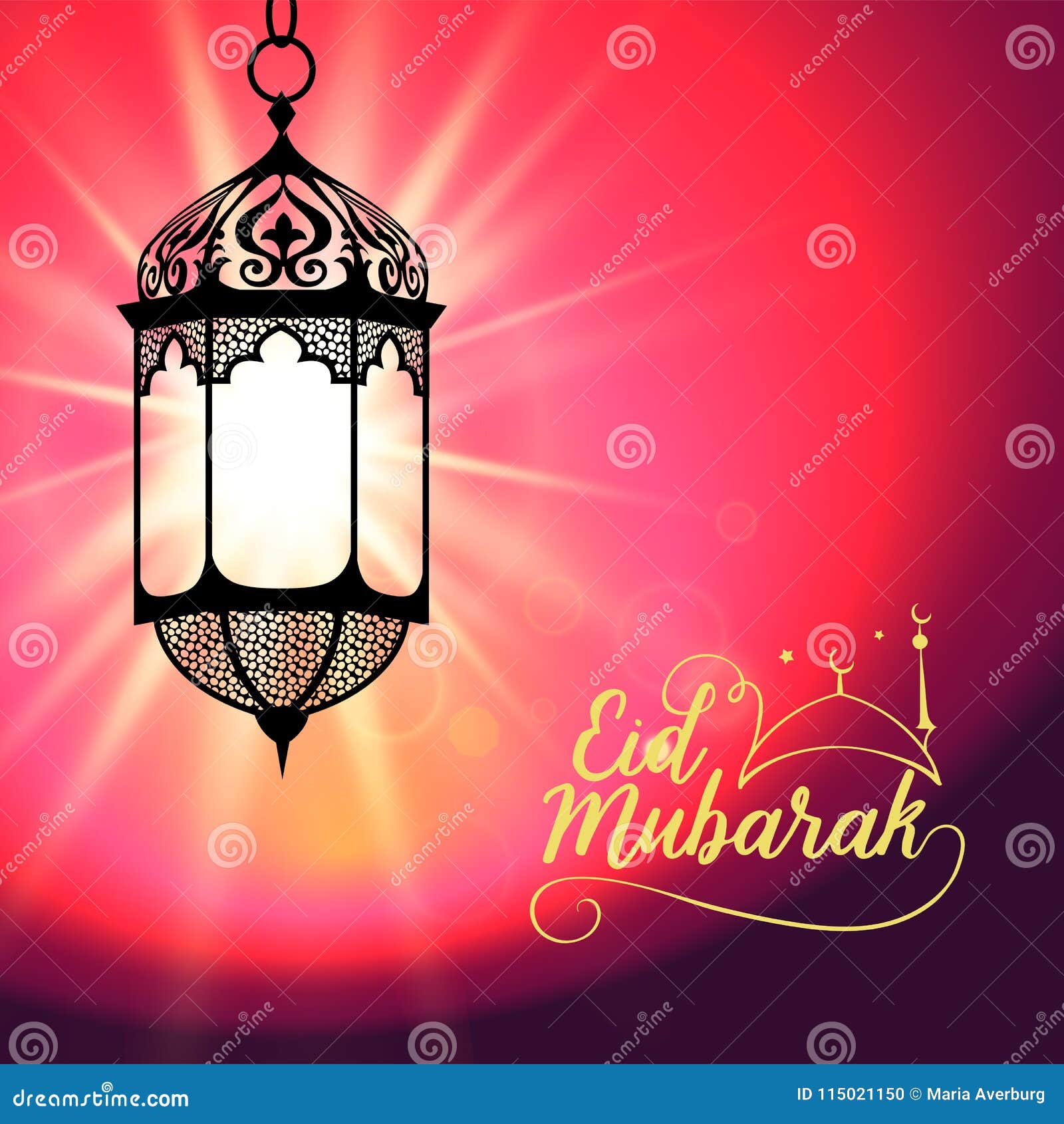 Eid Mubarak Greeting on Blurred Background with Beautiful ...