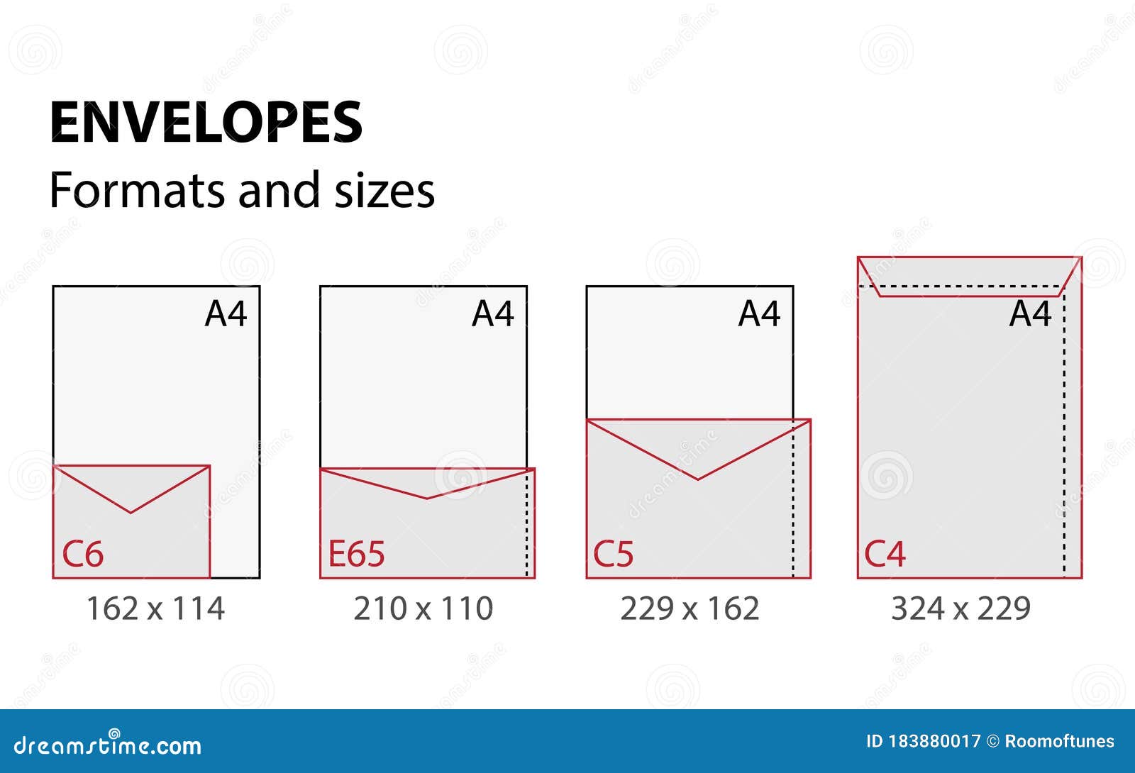 Vector illustration of envelopes formats and sizes set cartoondealer