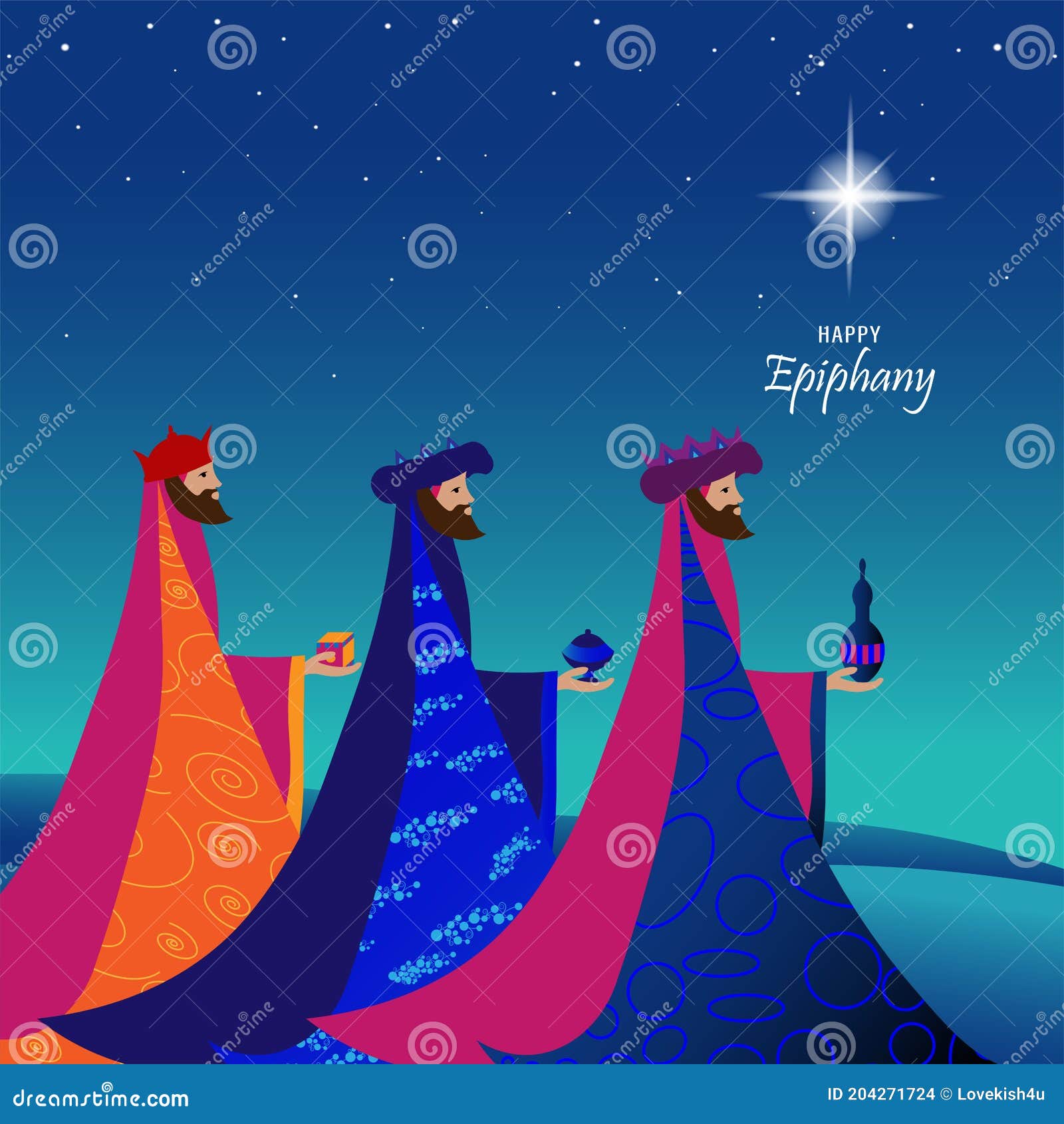 epiphany, a christian festival. jesus christ soon after he was born. abstract 3 kings looking at star in dark night background