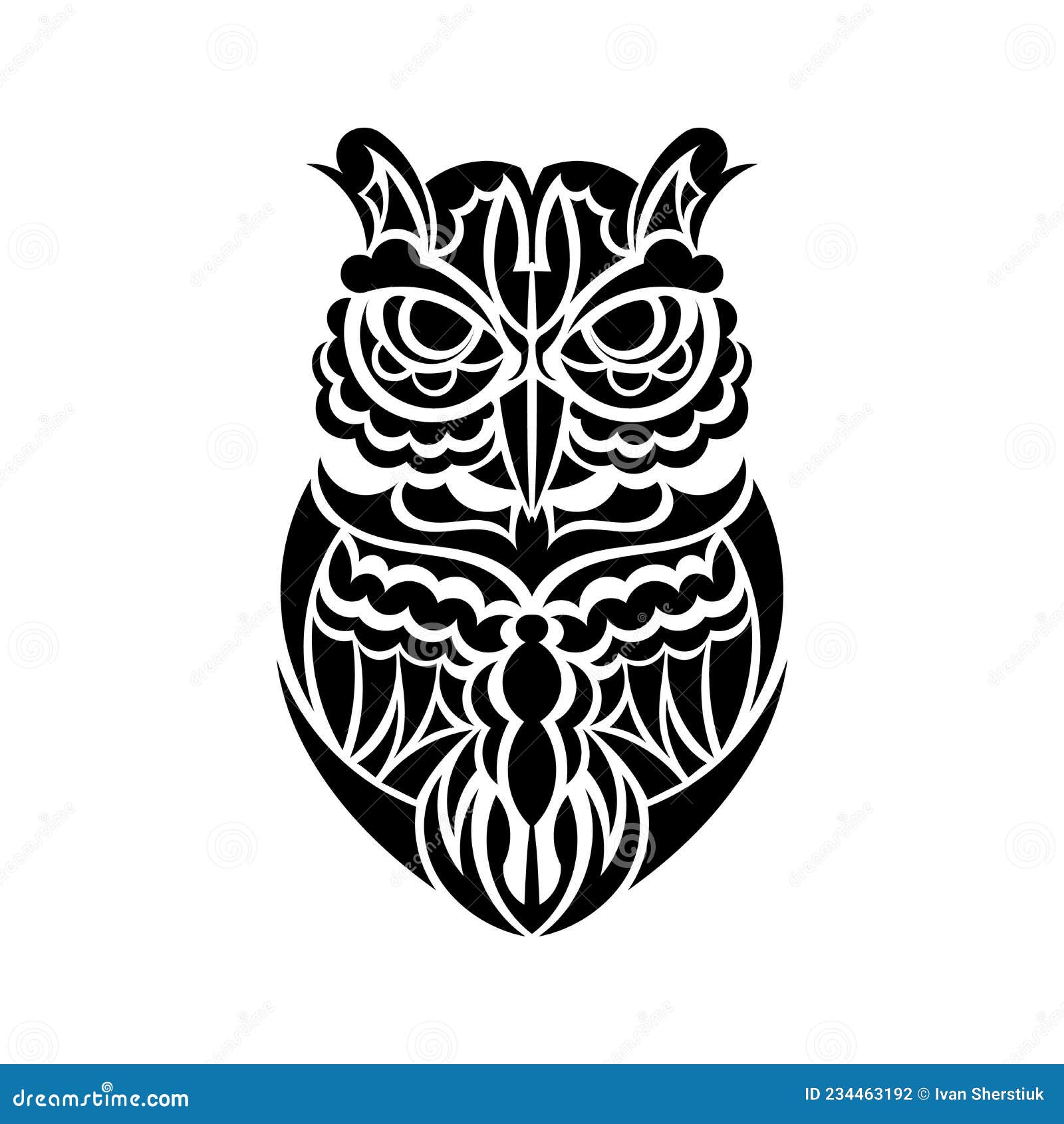 Owl Black and White Mandala with Abstract Ethnic Aztec Ornament Pattern. Owl Tattoo. Stock Vector - Illustration of pages, ornament: 234463192
