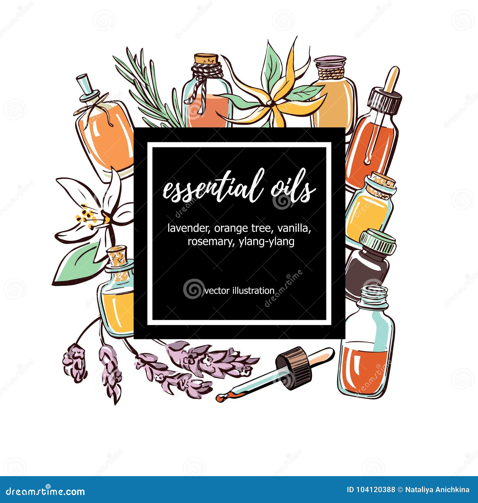 Vector Card Template with Essential Oil Bottles Stock Vector Throughout Doterra Flyer Templates