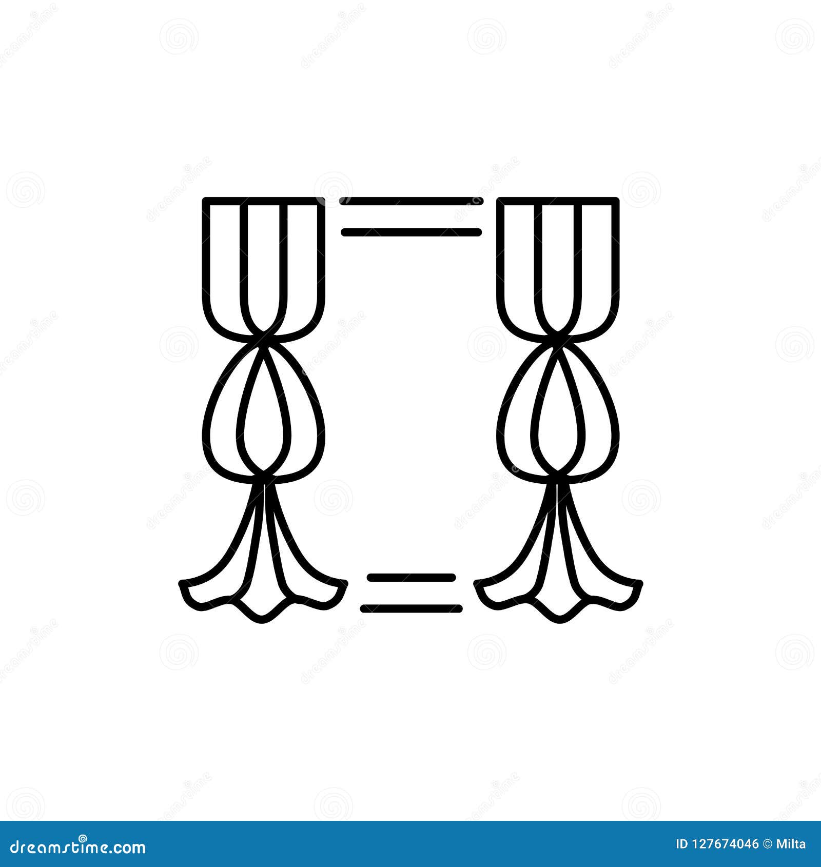 Vector Illustration Of Fabric Window Curtain With Drapery. Line Stock