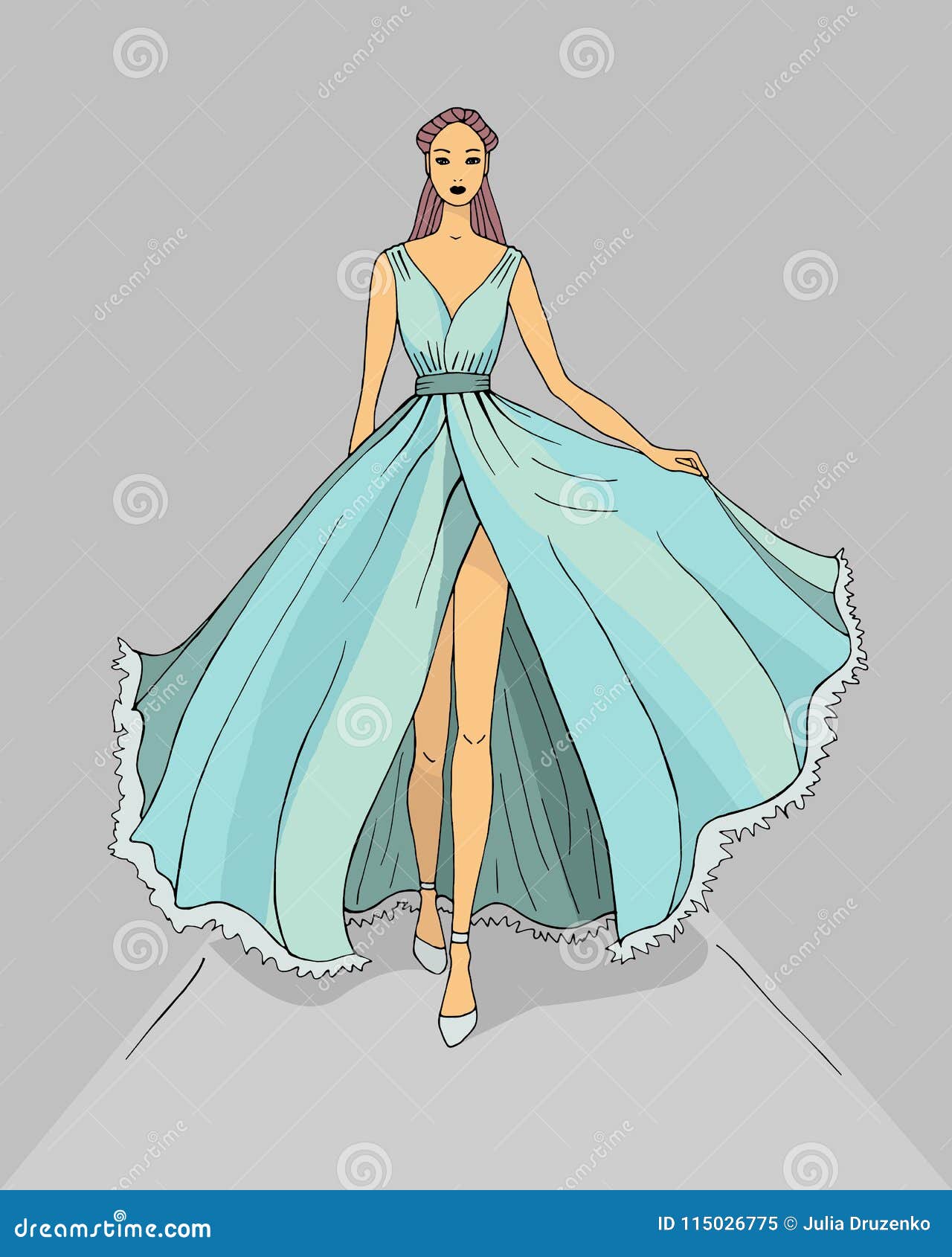 Beautiful young woman in the dress. fashion model sketch drawing. | CanStock