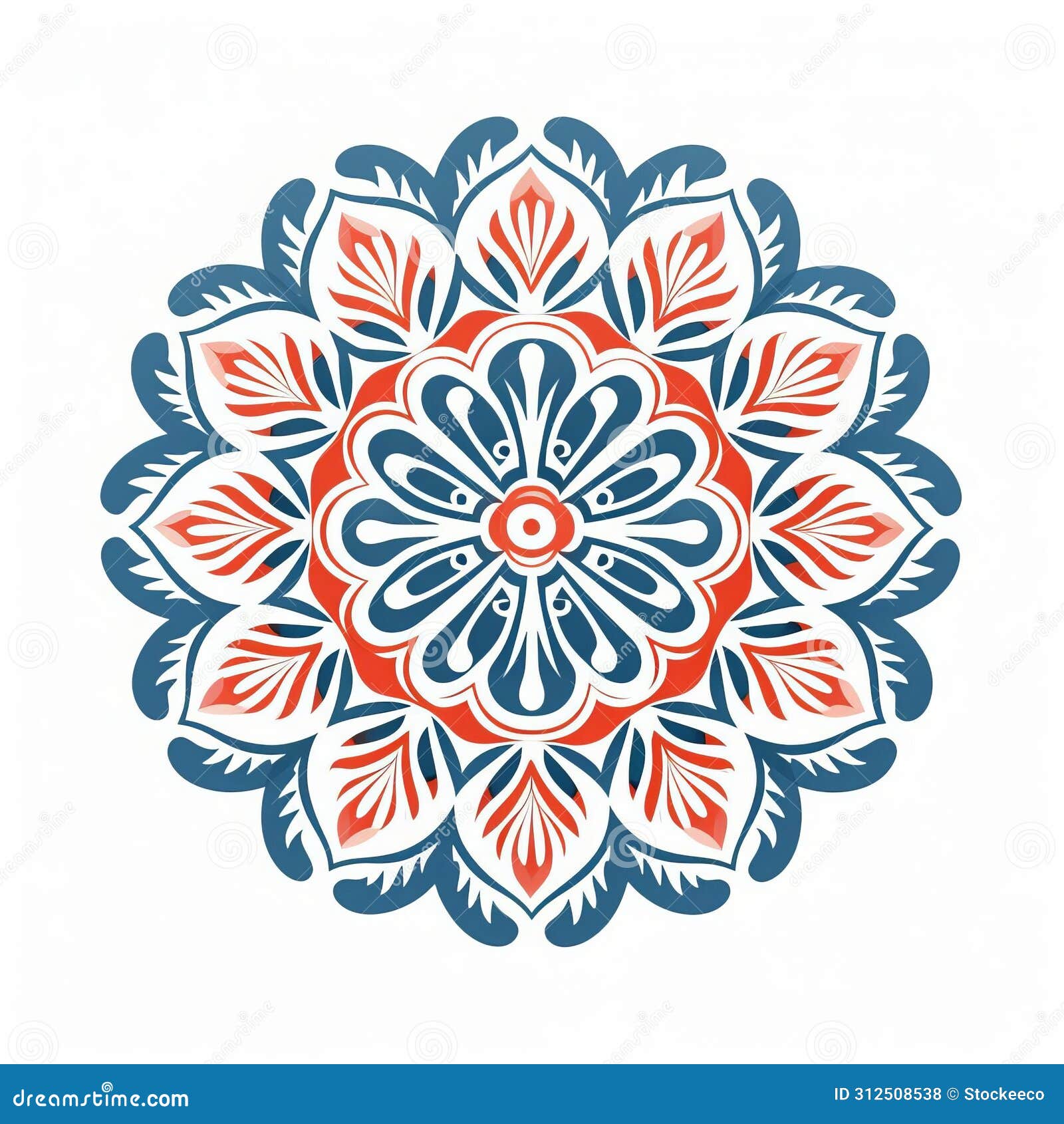 indian style flower pattern on white background with blue and red accent