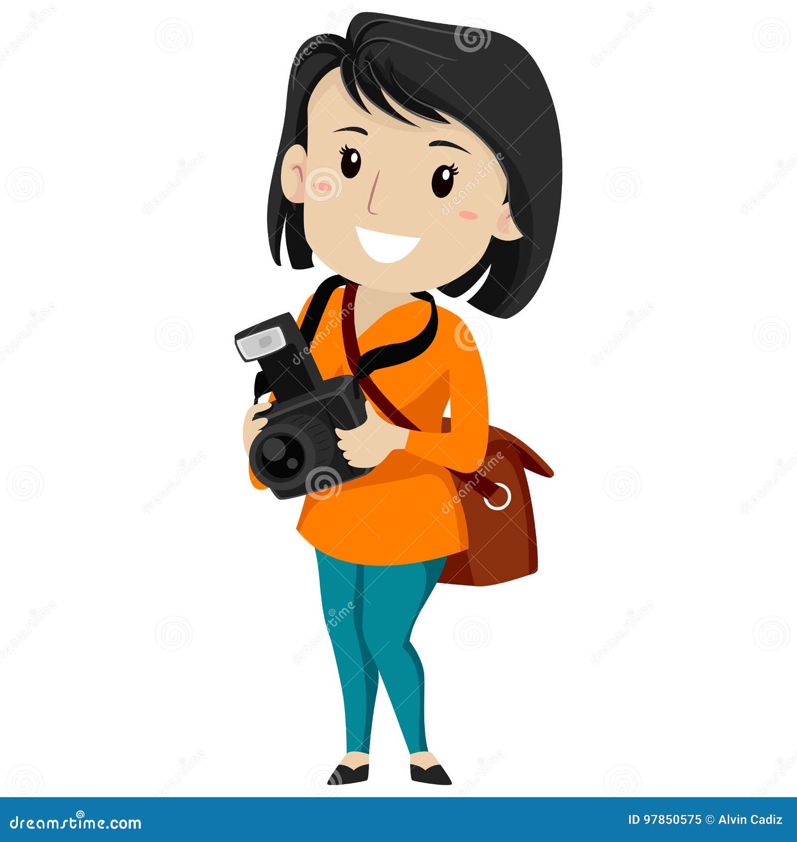 Female Photographer Holding a Digital Camera Stock Vector