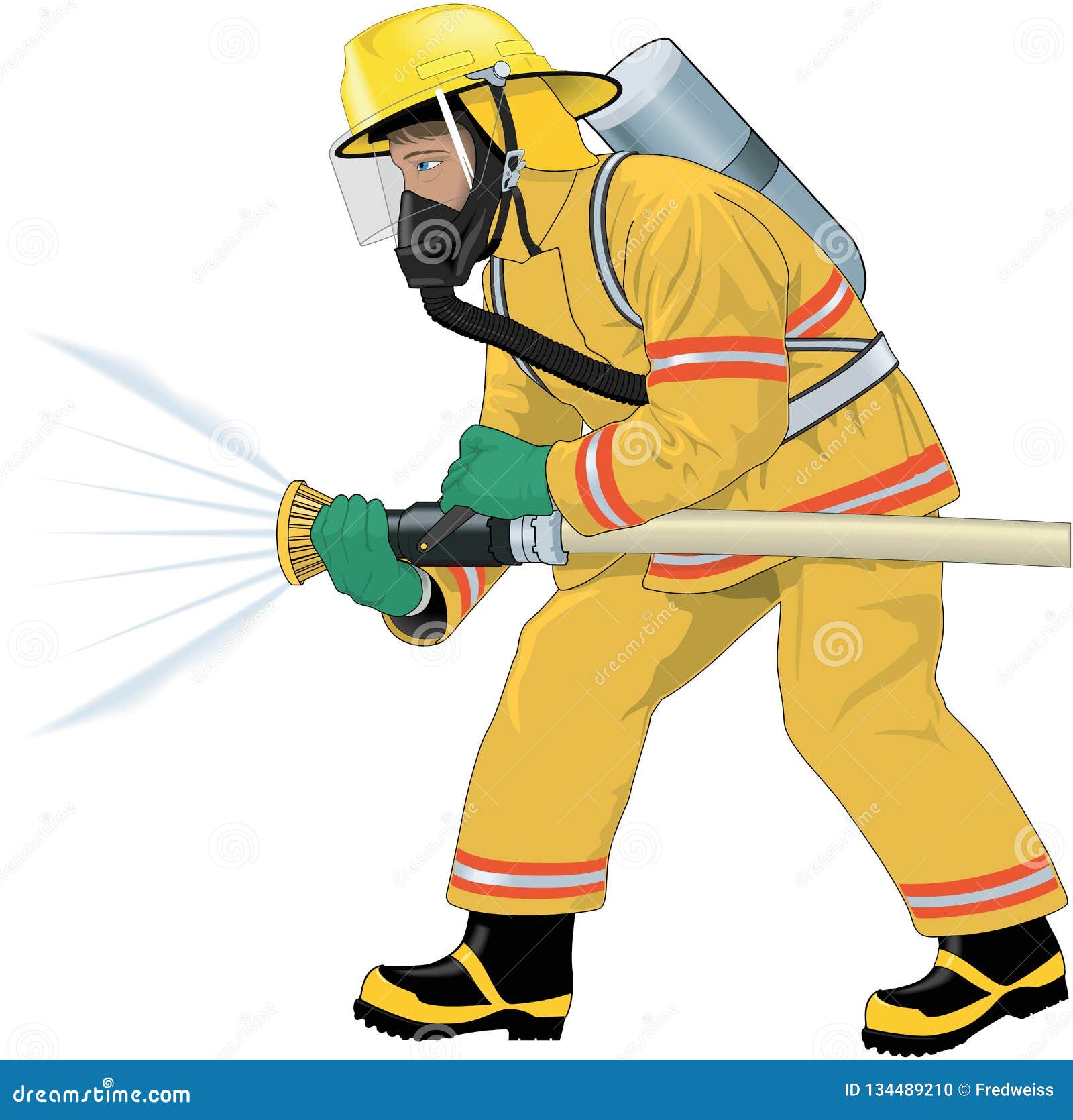 Firefighter Attacking Fire Vector Illustration Stock Vector - Illustration  of firefighting, water: 134489210