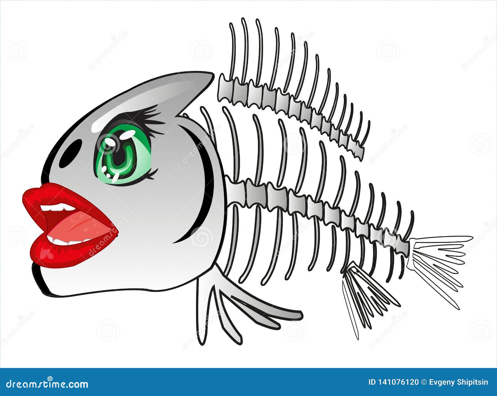 Download Vector Illustration Fish Skeleton With Eye And Lip Cartoon ...