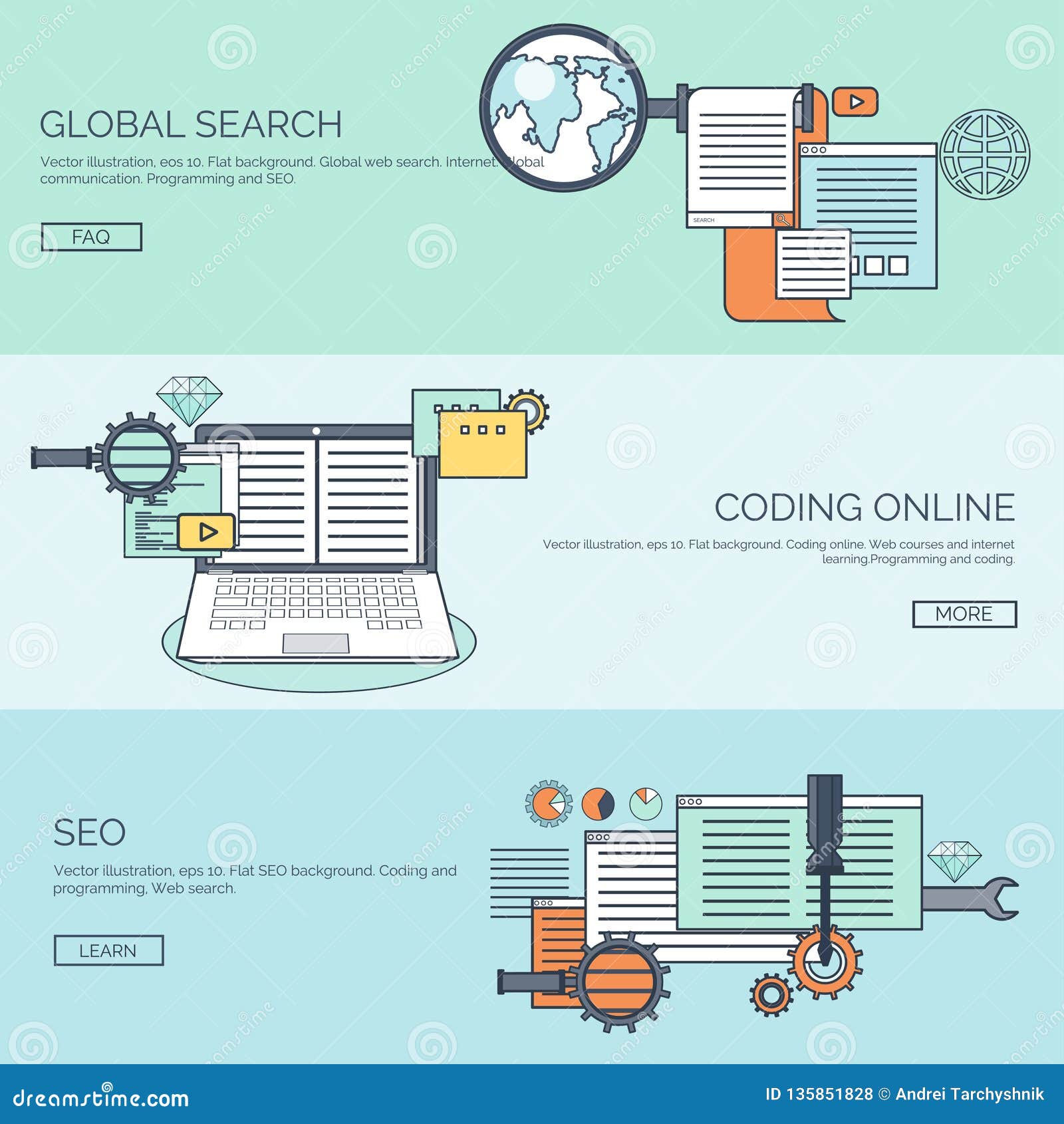Vector Illustration. Flat Background. Coding Programming SEO. Search ...