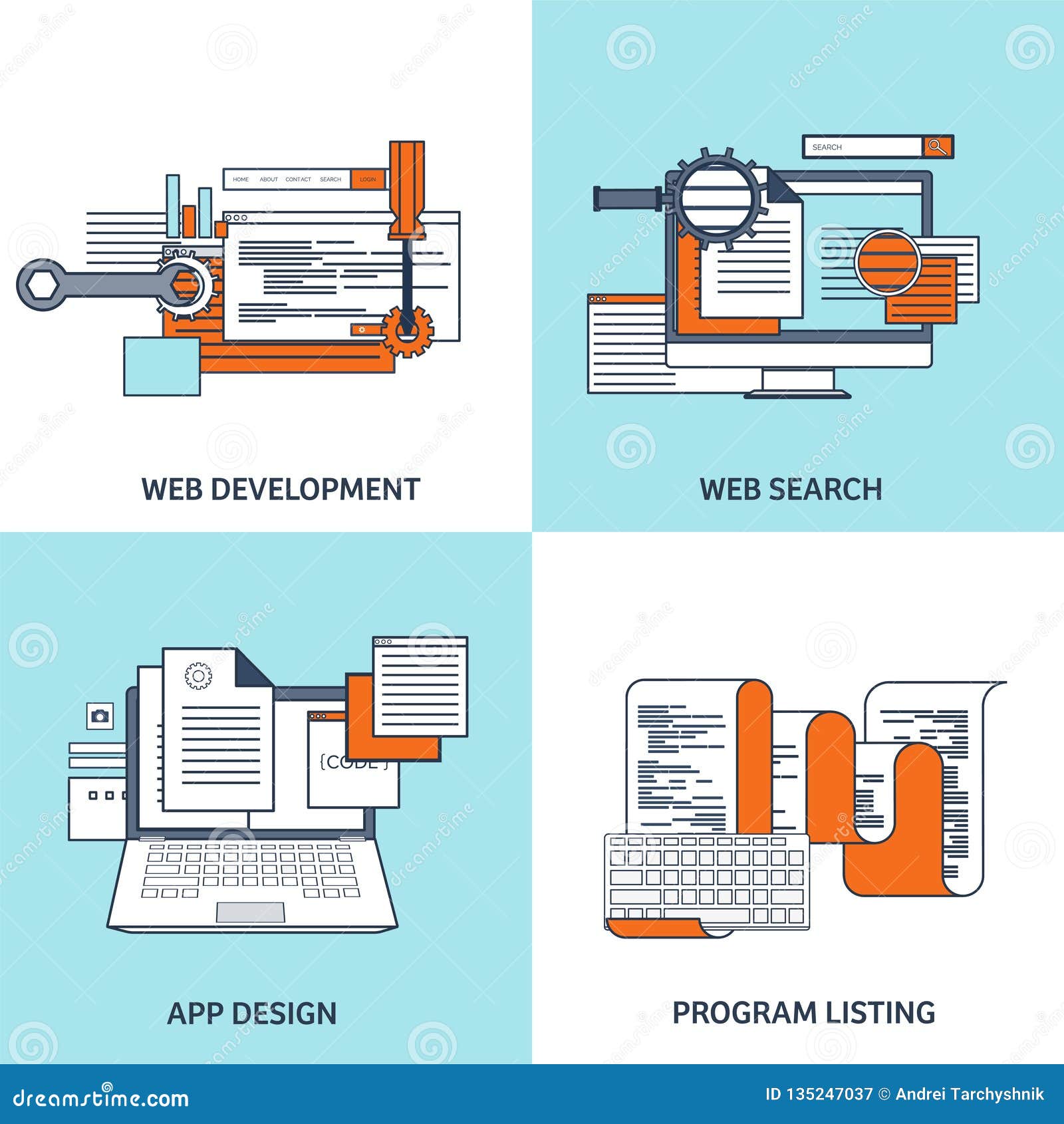 Vector Illustration. Flat Background. Coding, Programming. SEO. Search ...