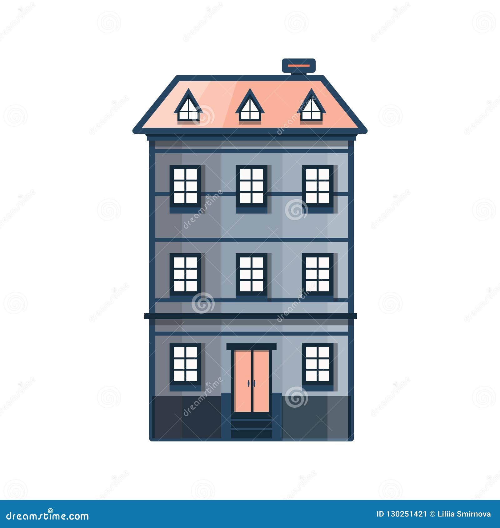 Vector Cartoon Flat Line City House, Front View Stock Vector - Illustration  of landscape, graphic: 130251421