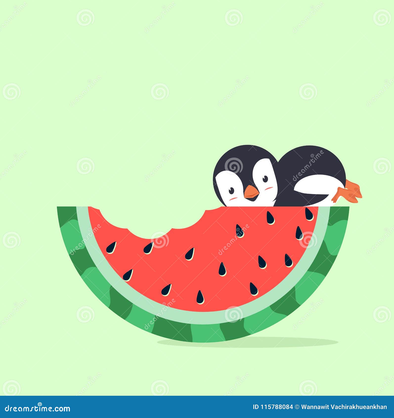 Watermelon Bite with Penguin Stock Vector Illustration of gesturing