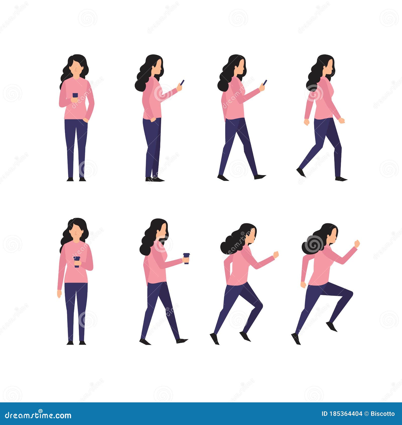 Woman Character, Different Poses, Businessman, Vector Illustration in ...