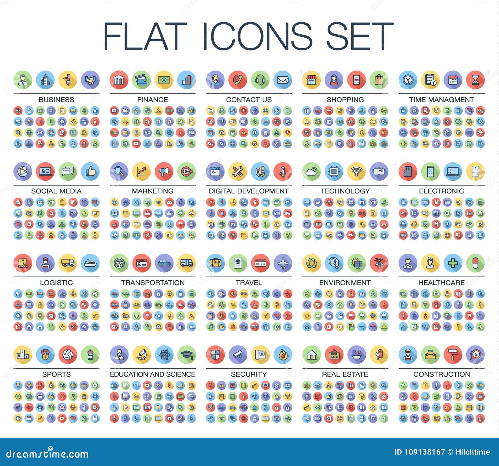   of 500 flat thin line color web icons