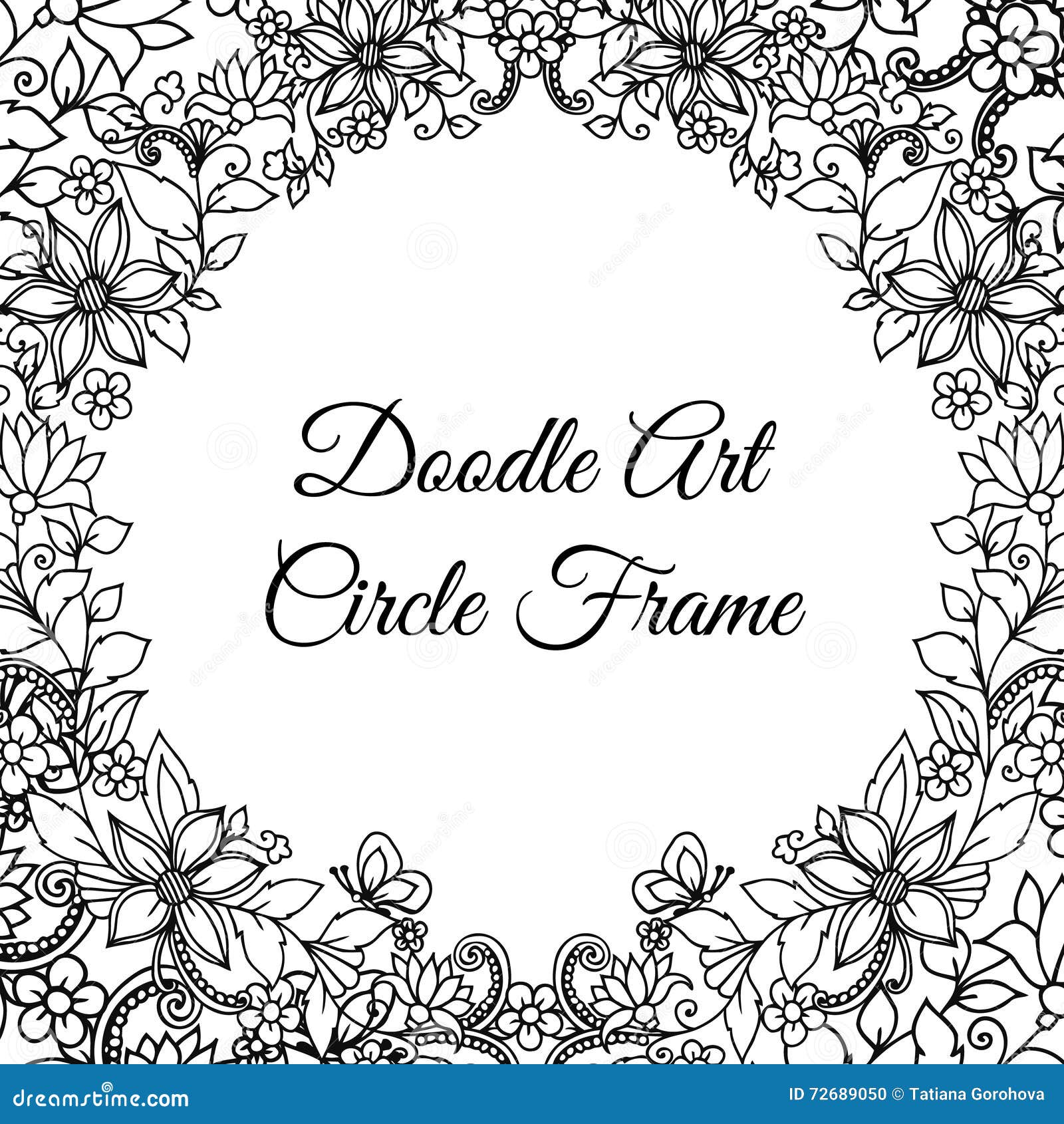 vector illustration floral frame zen tangle dudlart coloring book anti stress adults black white