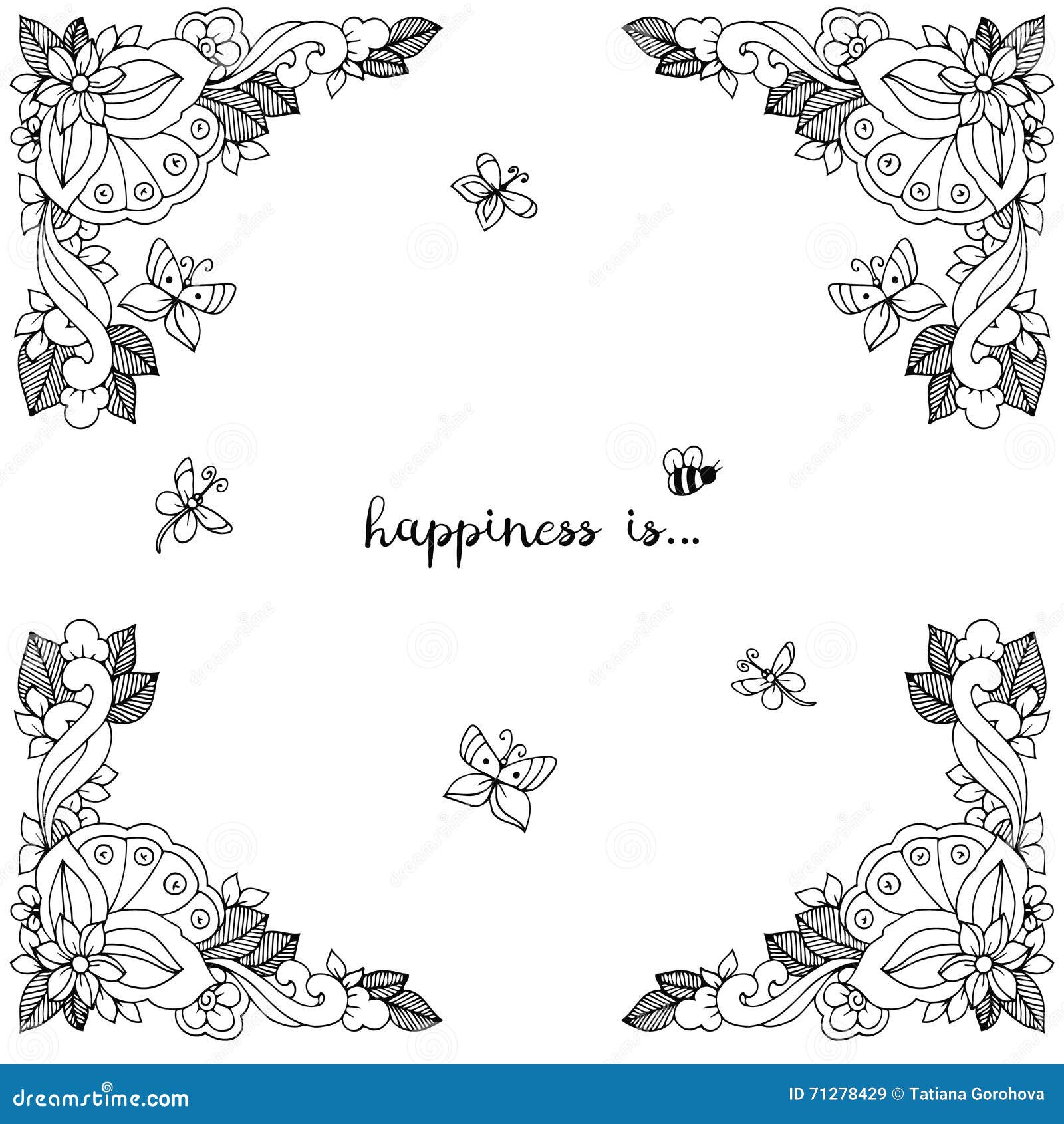 stock illustration vector illustration floral frame zen tangle dudlart coloring book anti stress adults coloring page black white image