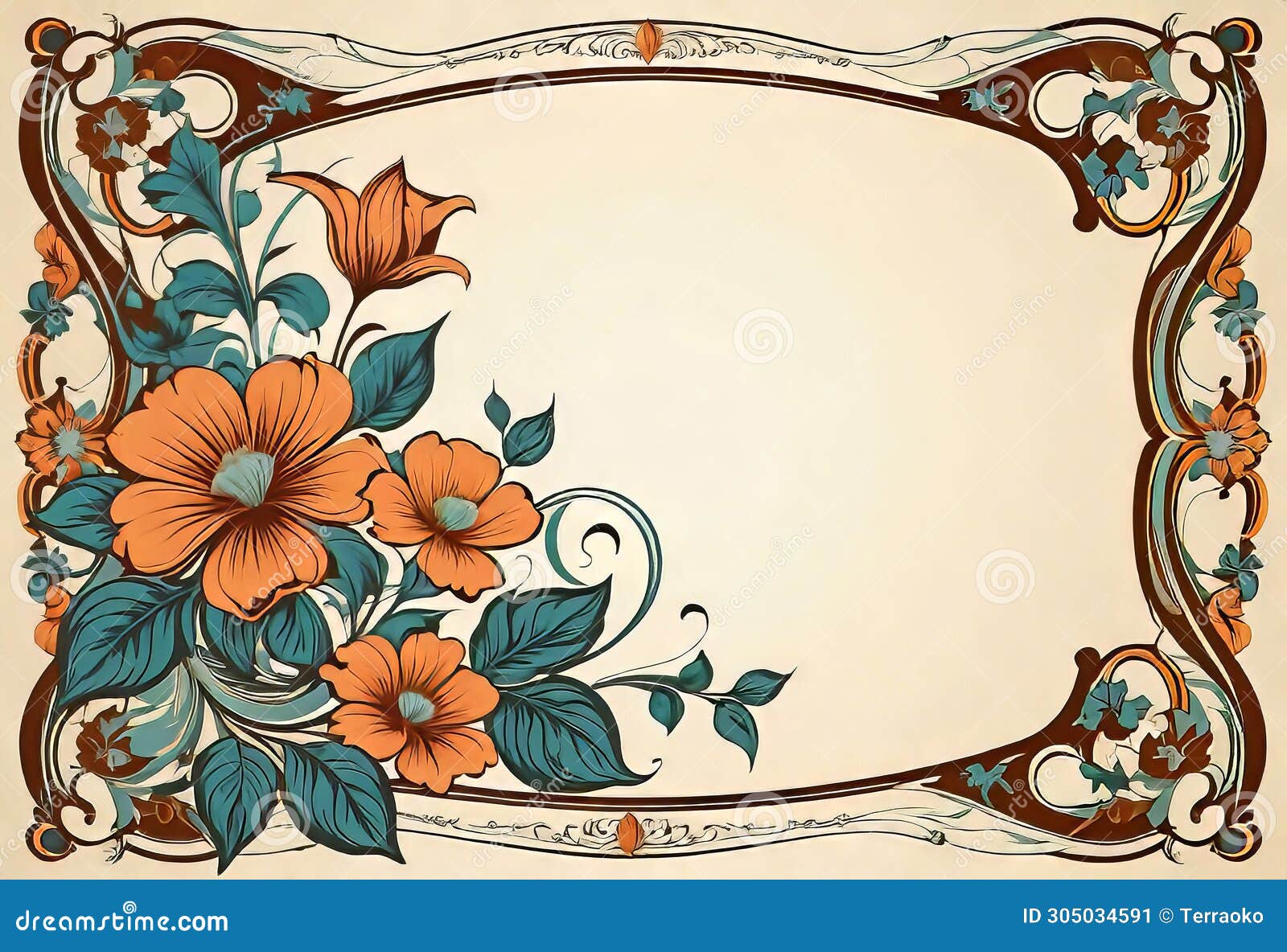  , frame with floral pattern in retro vintage style with decorative ornaments and creativity, art nouveau style