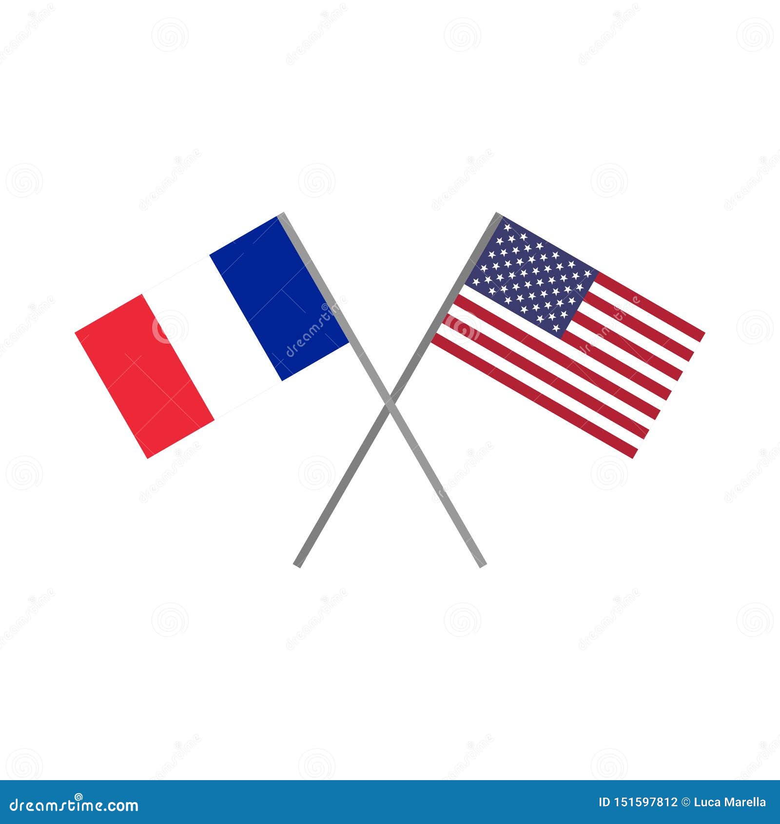 Vector Illustration of the French Flag and the American Flag Crossing
