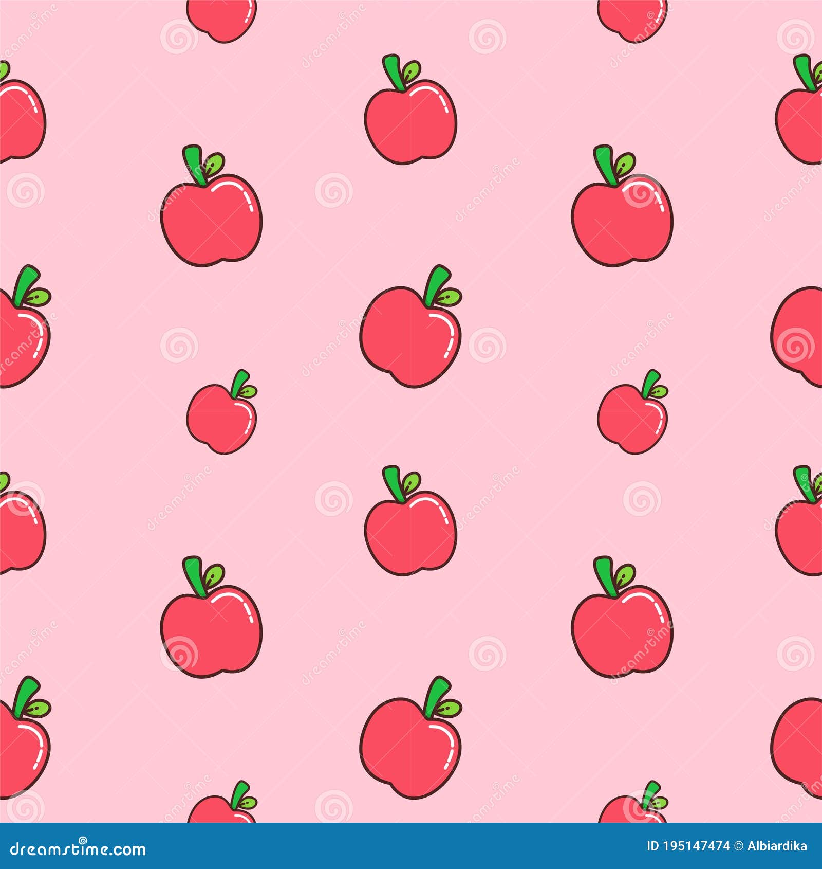 Fresh Sweet Red Apple Fruit Repeat Seamless Pattern Doodle Cartoon Style  Wallpaper Stock Vector - Illustration of apple, background: 195147474