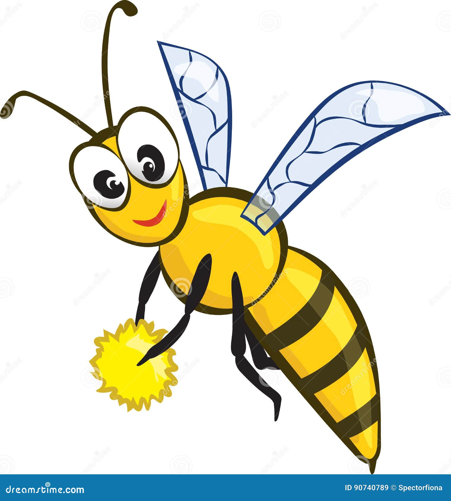 Vector Illustration Of A Friendly Cute Bee Flying And Smiling Stock