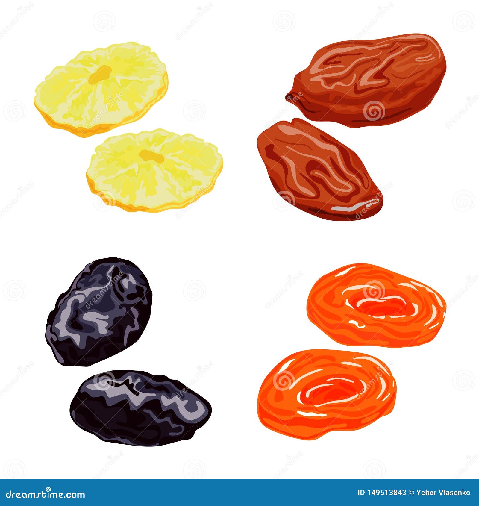 Vector Design of Fruit and Dried Symbol. Set of Fruit and Food Stock ...