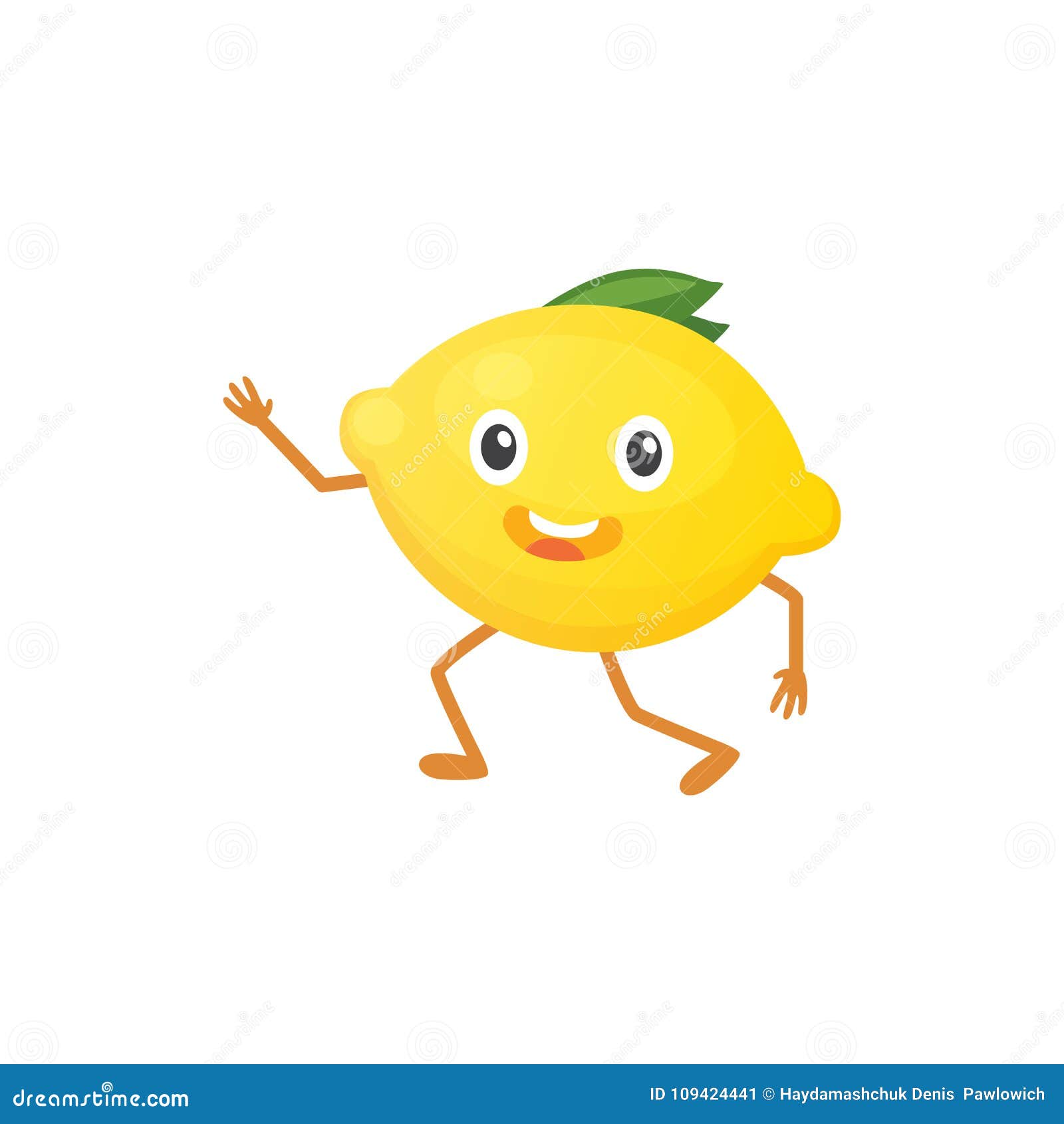Vector Illustration with Funny Lemon Character. Fresh Food Time. Stock ...