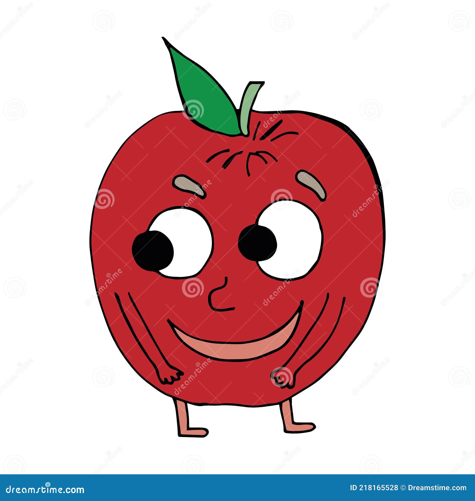 Vector Illustration of a Funny Red Apple. Character in Cartoon Style