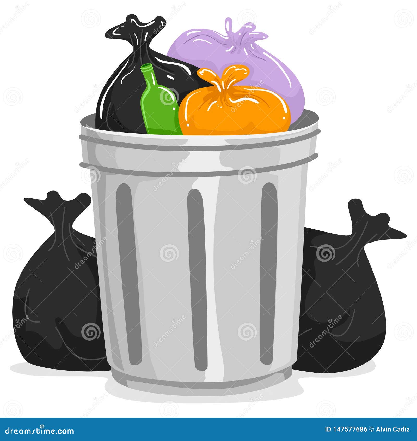 Vector Illustration of Garbage Can Full of Garbage Bags Stock Vector ...