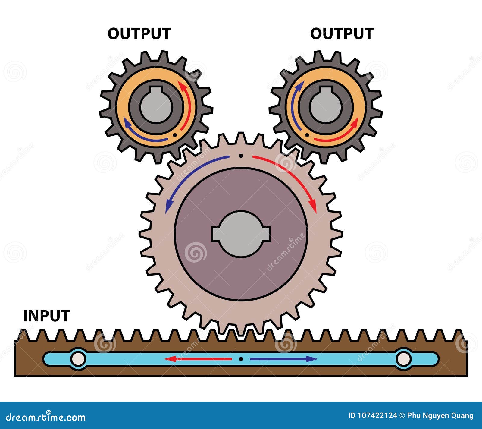 Vector Illustration of Gear Transmission. Gear Wheel and Rack Stock