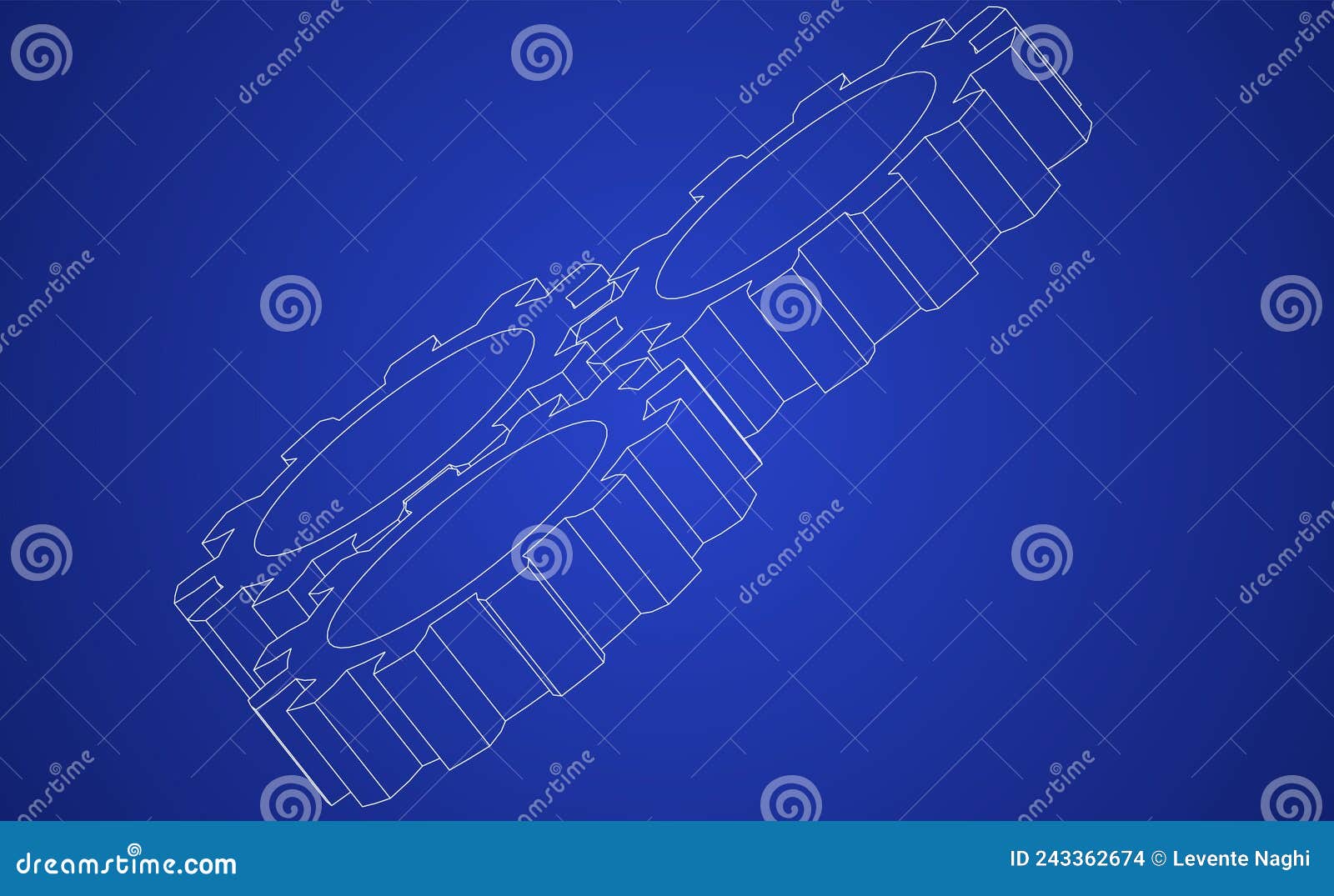 Vector Illustration of Gears Line Art on Blue Background Stock Vector Illustration of isolated