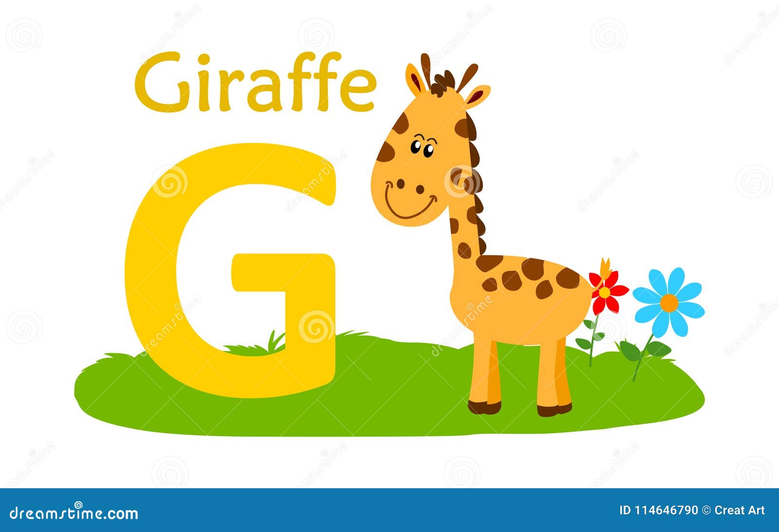 Alphabet Animal Big Giraffe Letter Gg On A White Preschool