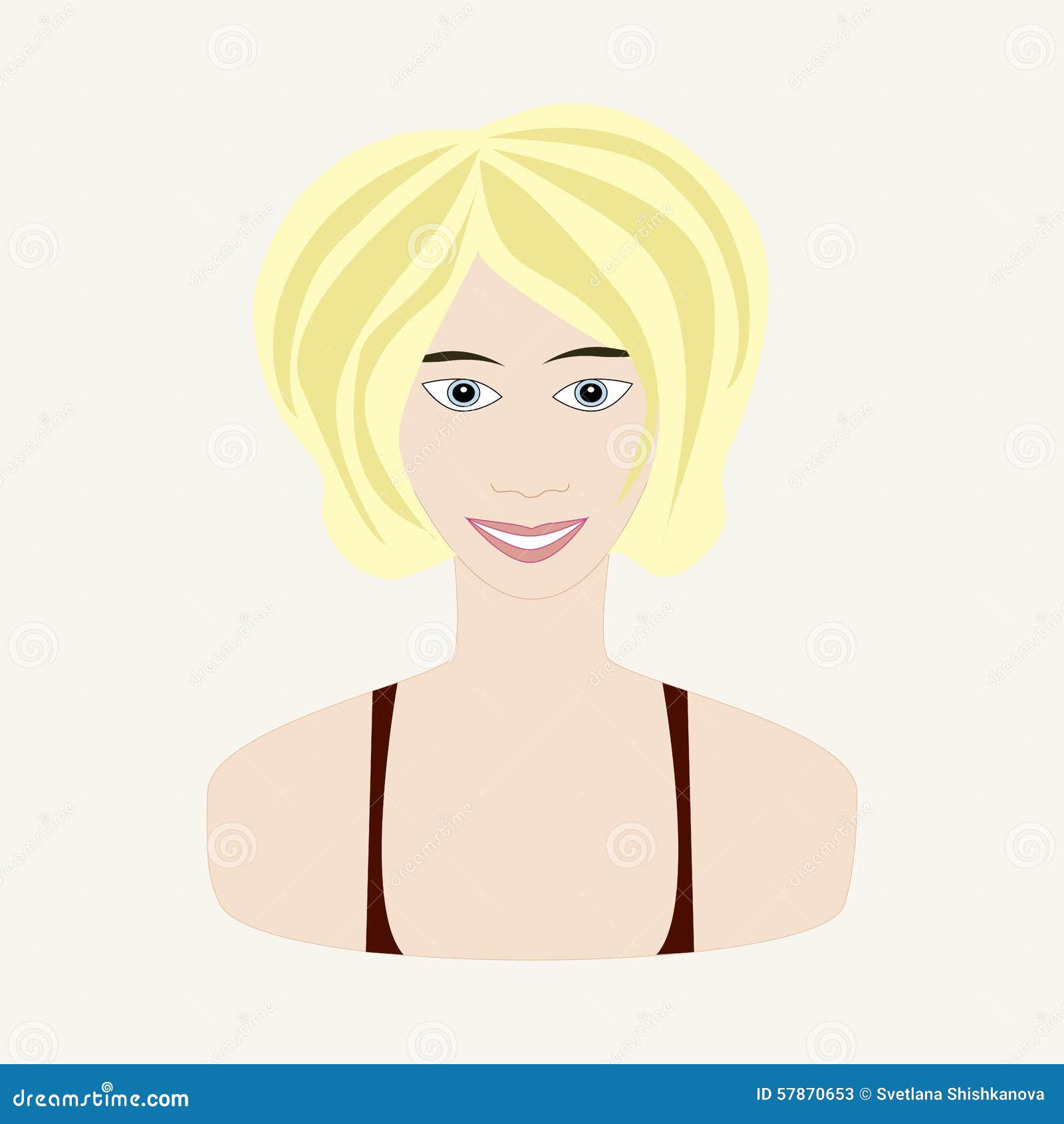 Vector Illustration Of Girl With Blonde Hair And Blue Eyes. Stock