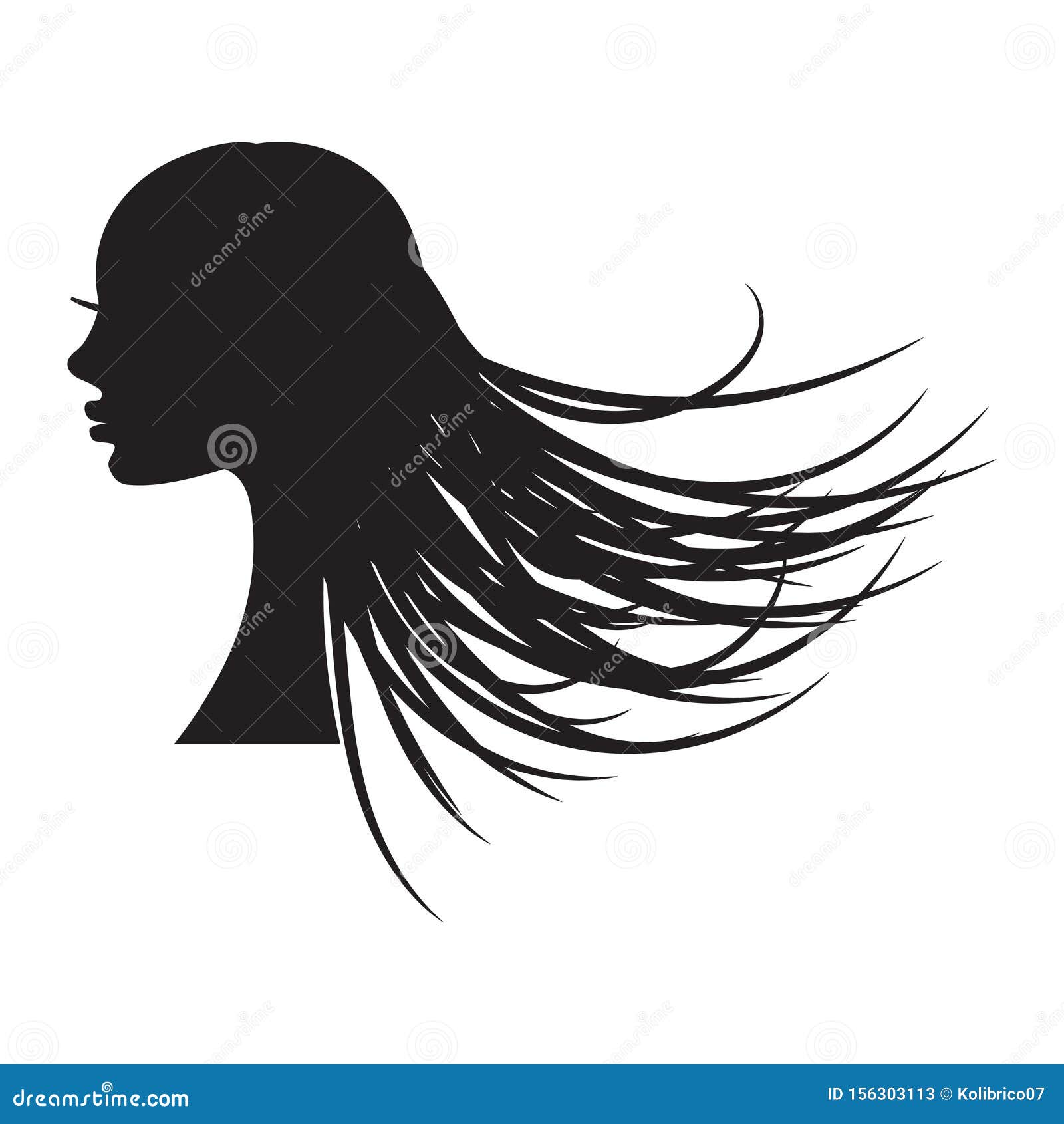 Girl Silhouette with Long Flowing Hair. Stock Vector - Illustration of