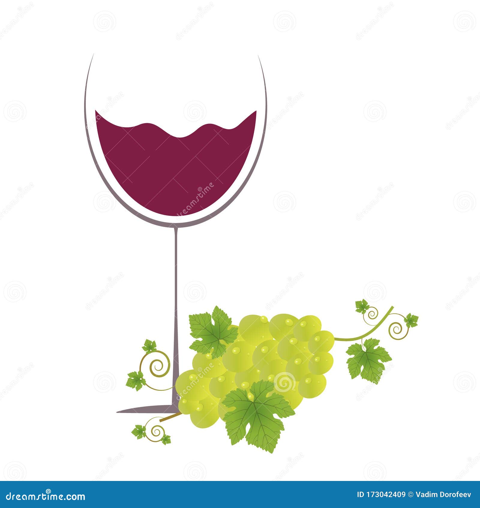 Vector Illustration of a Glass of Red Wine and a Bunch of Grapes on a ...