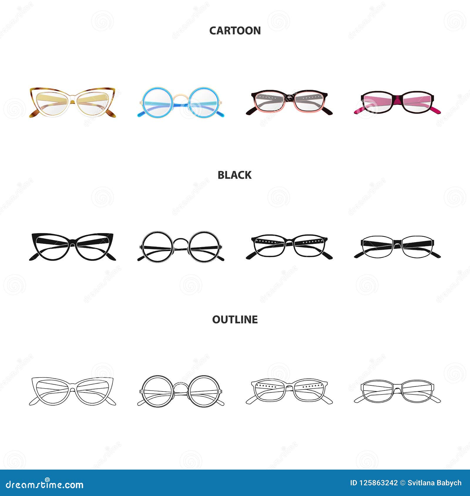 Vector Design of Glasses and Frame Logo. Collection of Glasses and