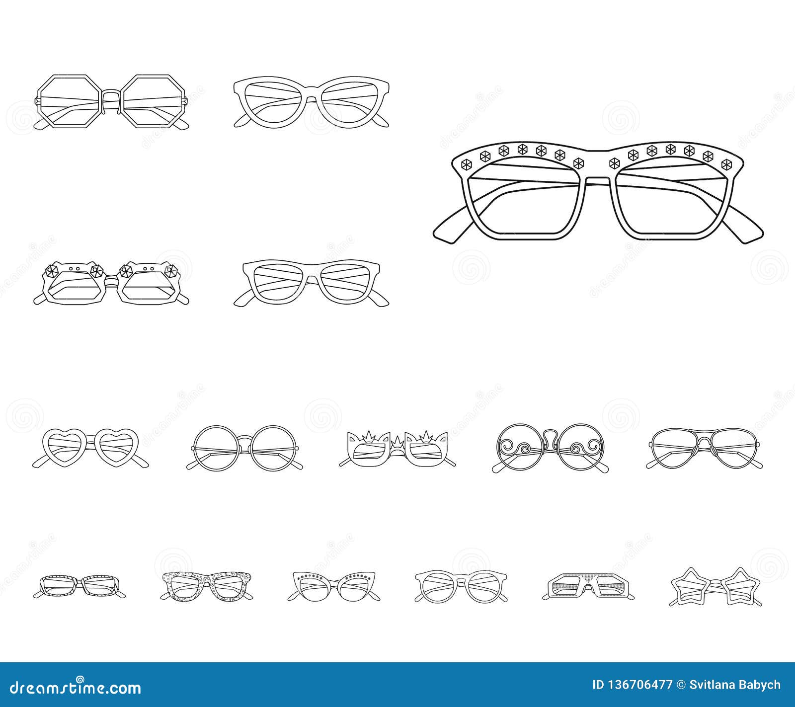 Vector Illustration of Glasses and Sunglasses Symbol. Set of Glasses ...