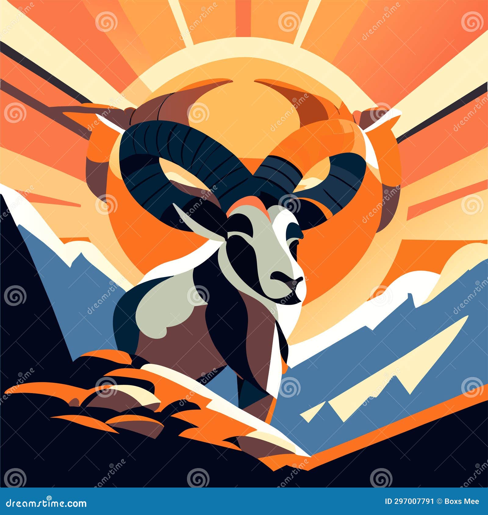   of a goat on the background of the sun and mountains generative ai