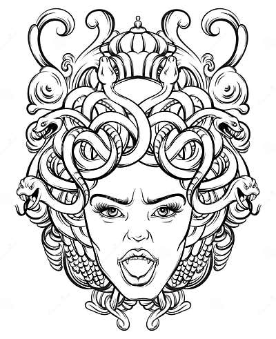 Vector Illustration of Gorgone with Baroque Frame Made in Hand Drawn ...