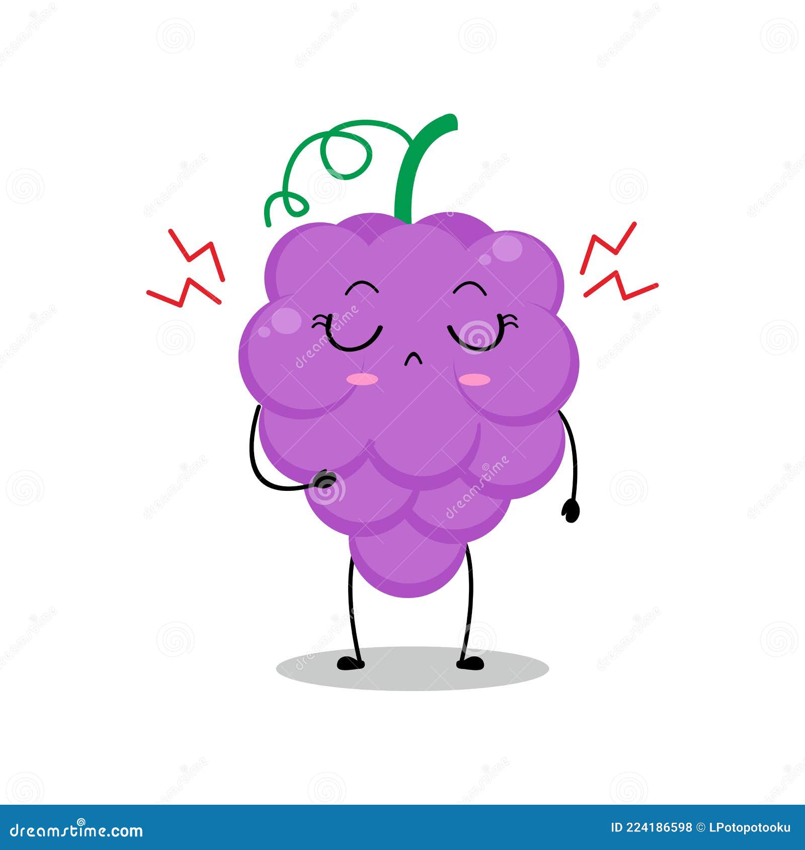 Vector Illustration of Grape Character with Cute Expression, Sad, Upset
