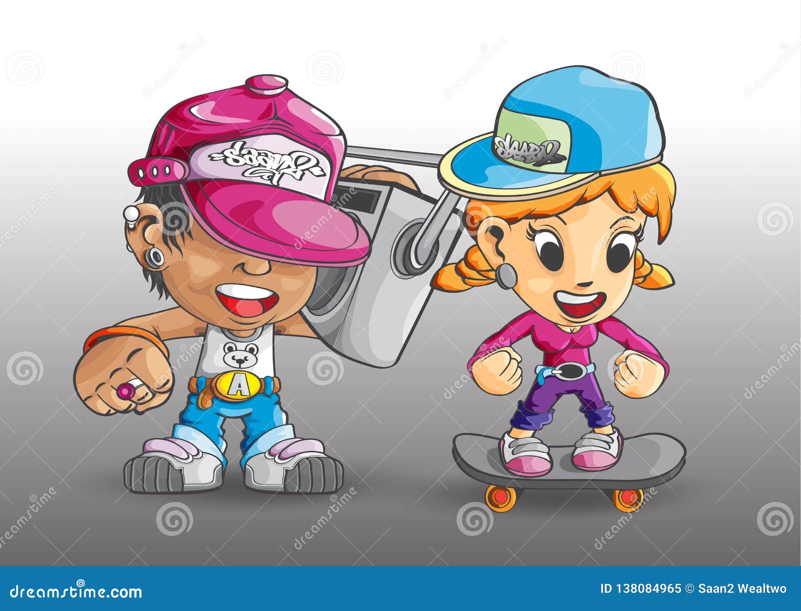 Boy Girl Teens Hip Hop Skateboard Radio 80s Stock Vector - Illustration of  girl, vector: 138084965