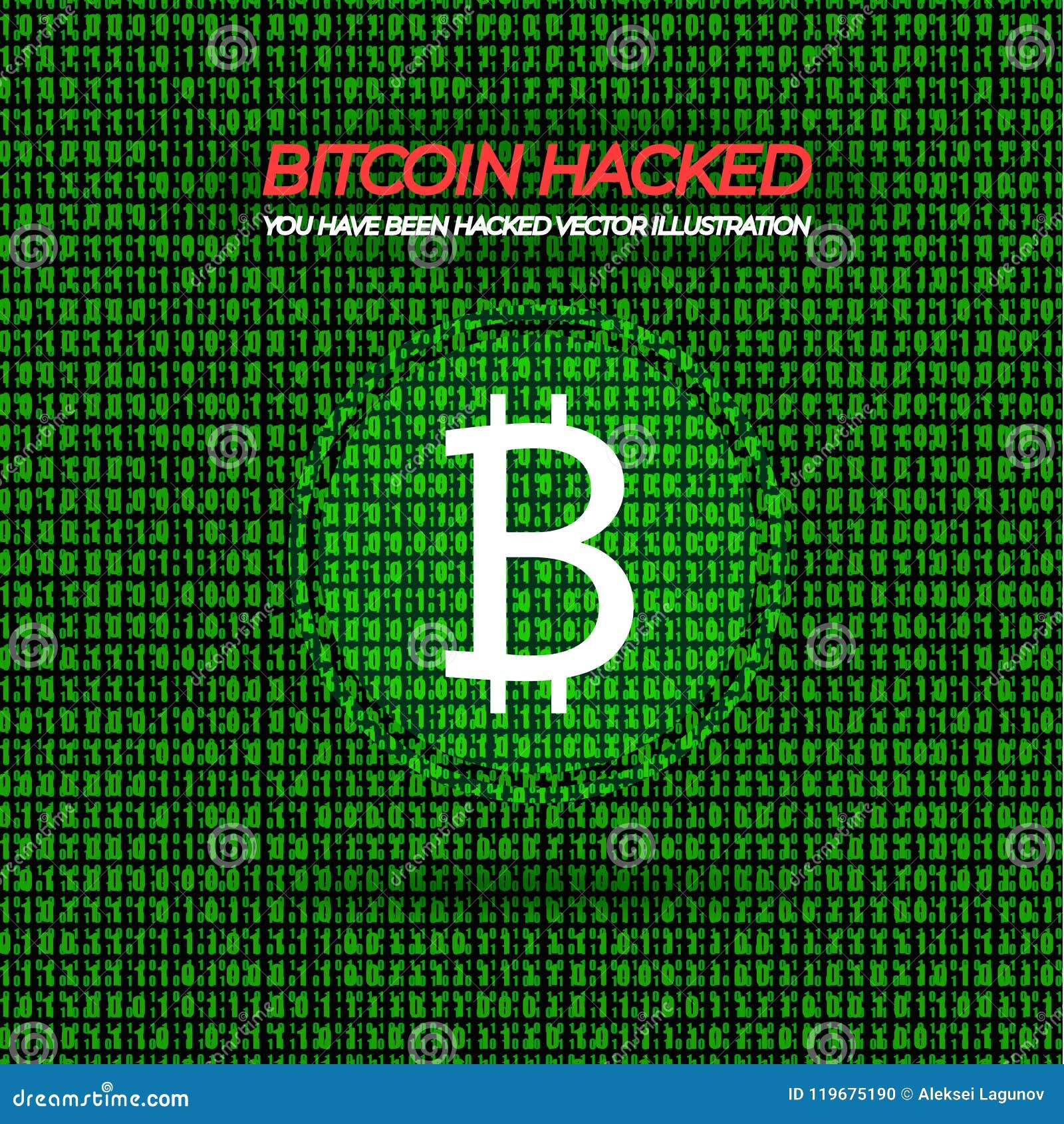 Vector Illustration Hacked Bitcoin Wallet Red Words And Green - 