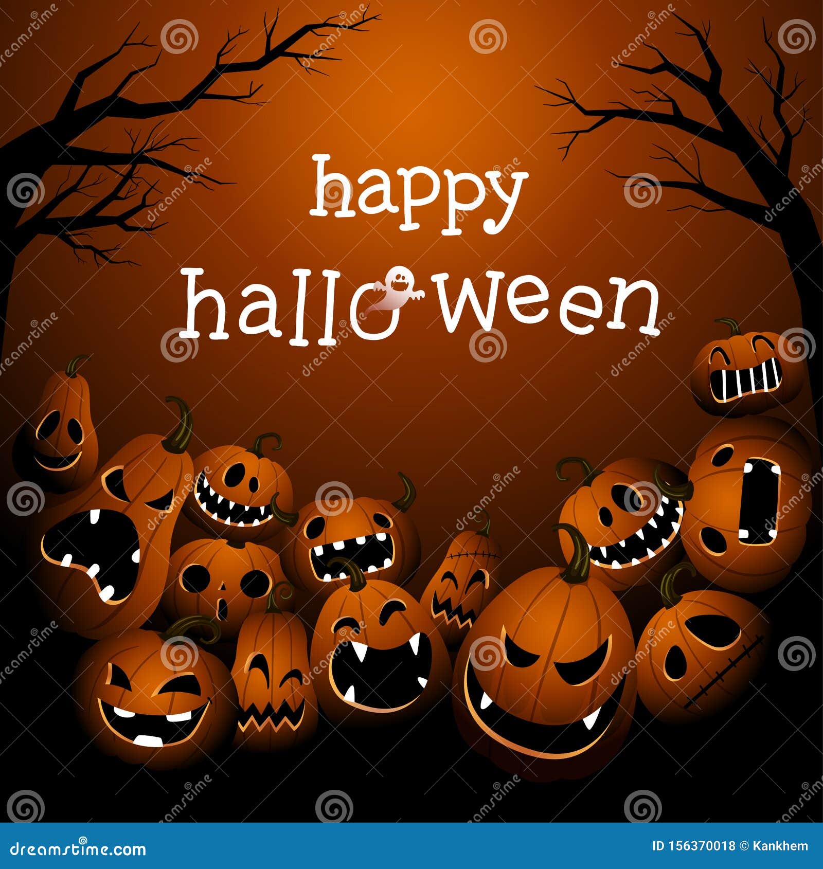 halloween background with scary pumpkin monsters