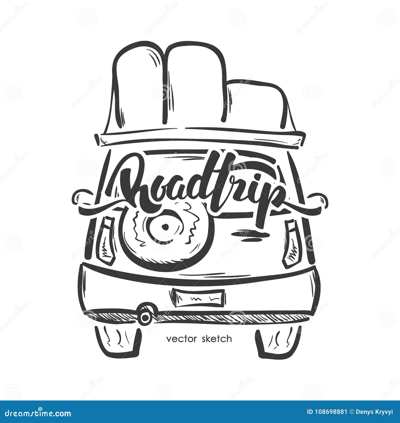 Vector Illustration: Hand Drawn Emblem with Travel Car and Handwritten  Lettering of Road Trip. Sketch Line Design Stock Vector - Illustration of  drawing, icon: 108698881