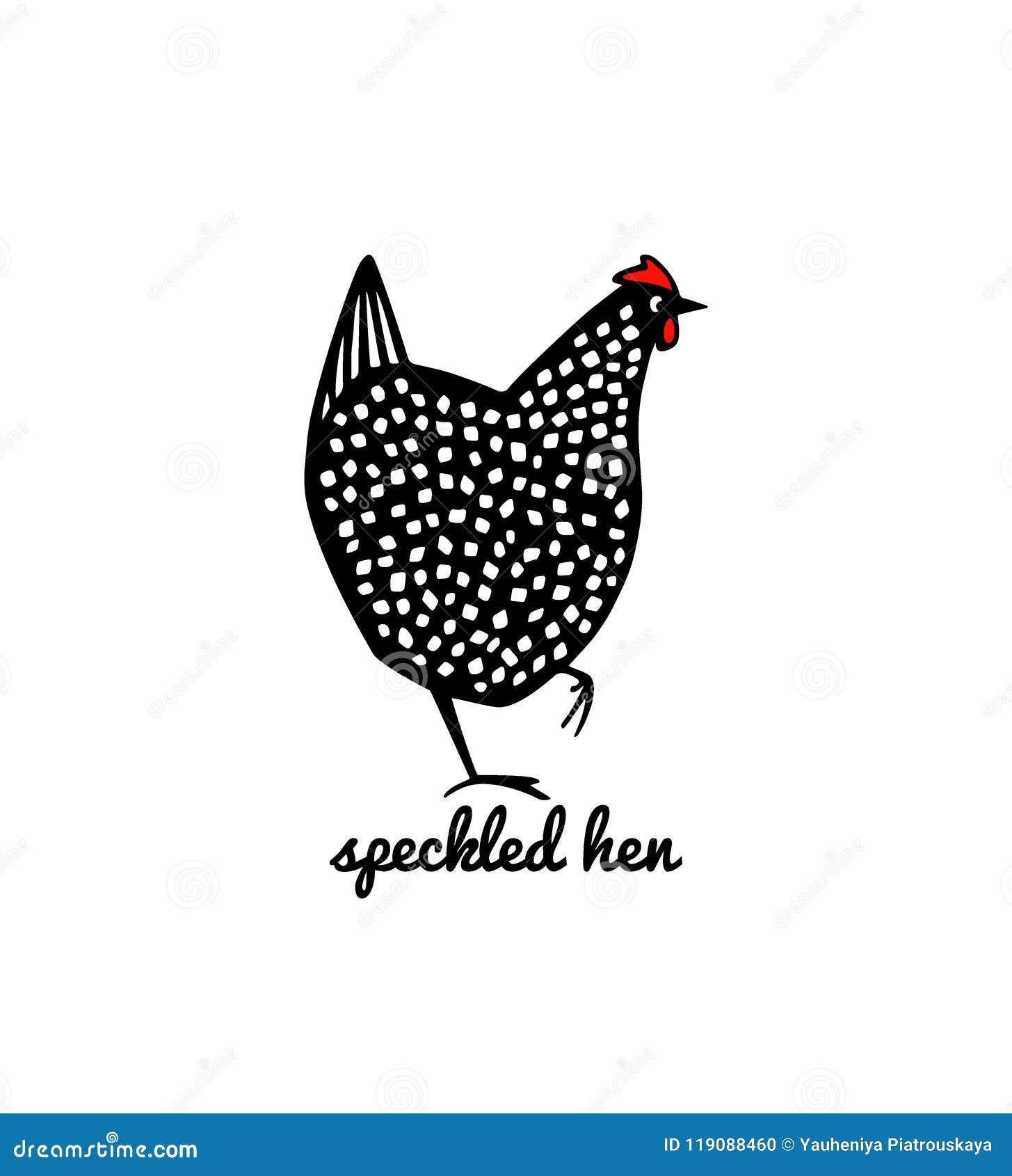 Hand drawn speckled hen stock vector. Illustration of graphic - 119088460
