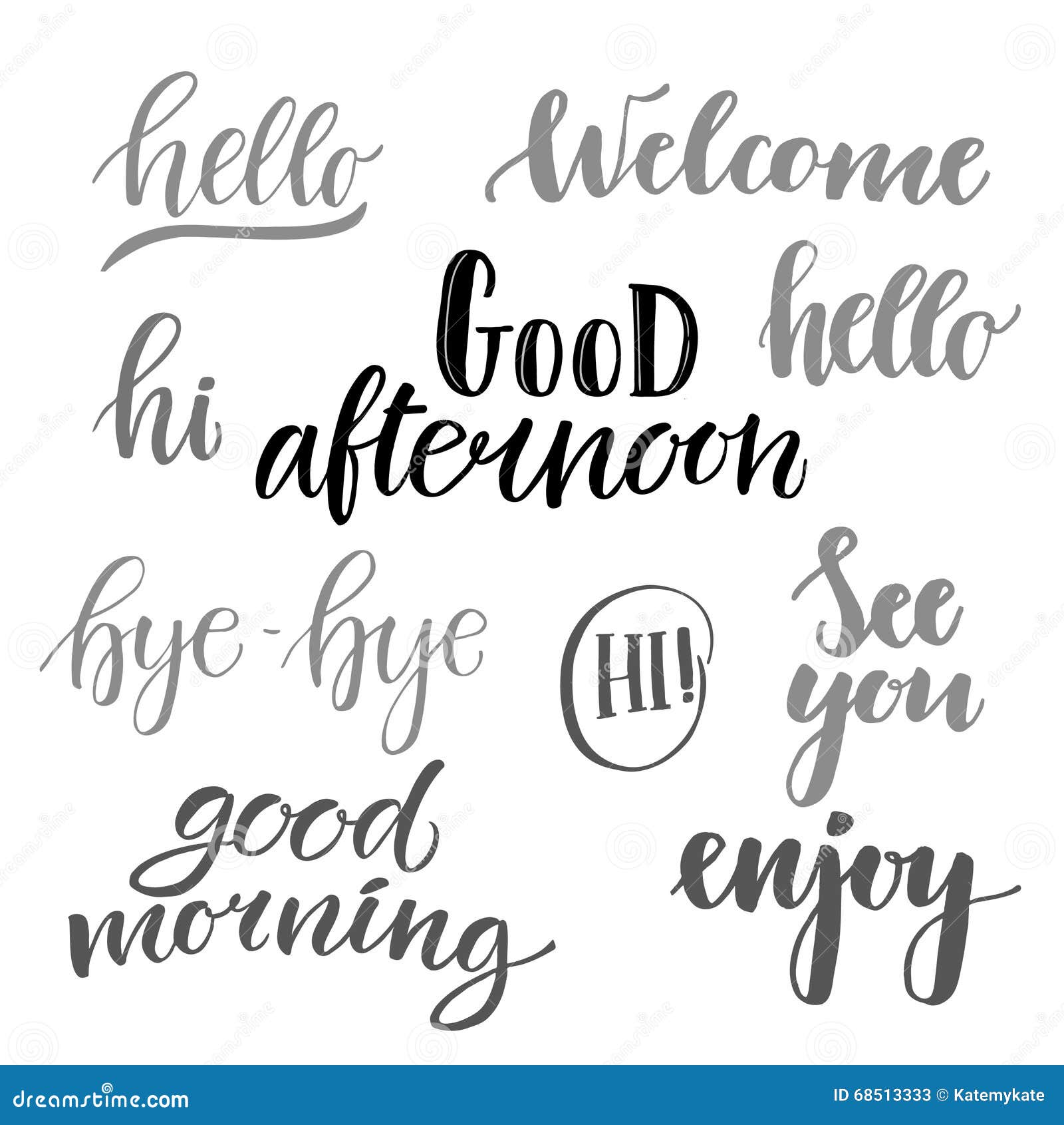 Vector Illustration - Hand Lettering Catchwords (hello, Good ...